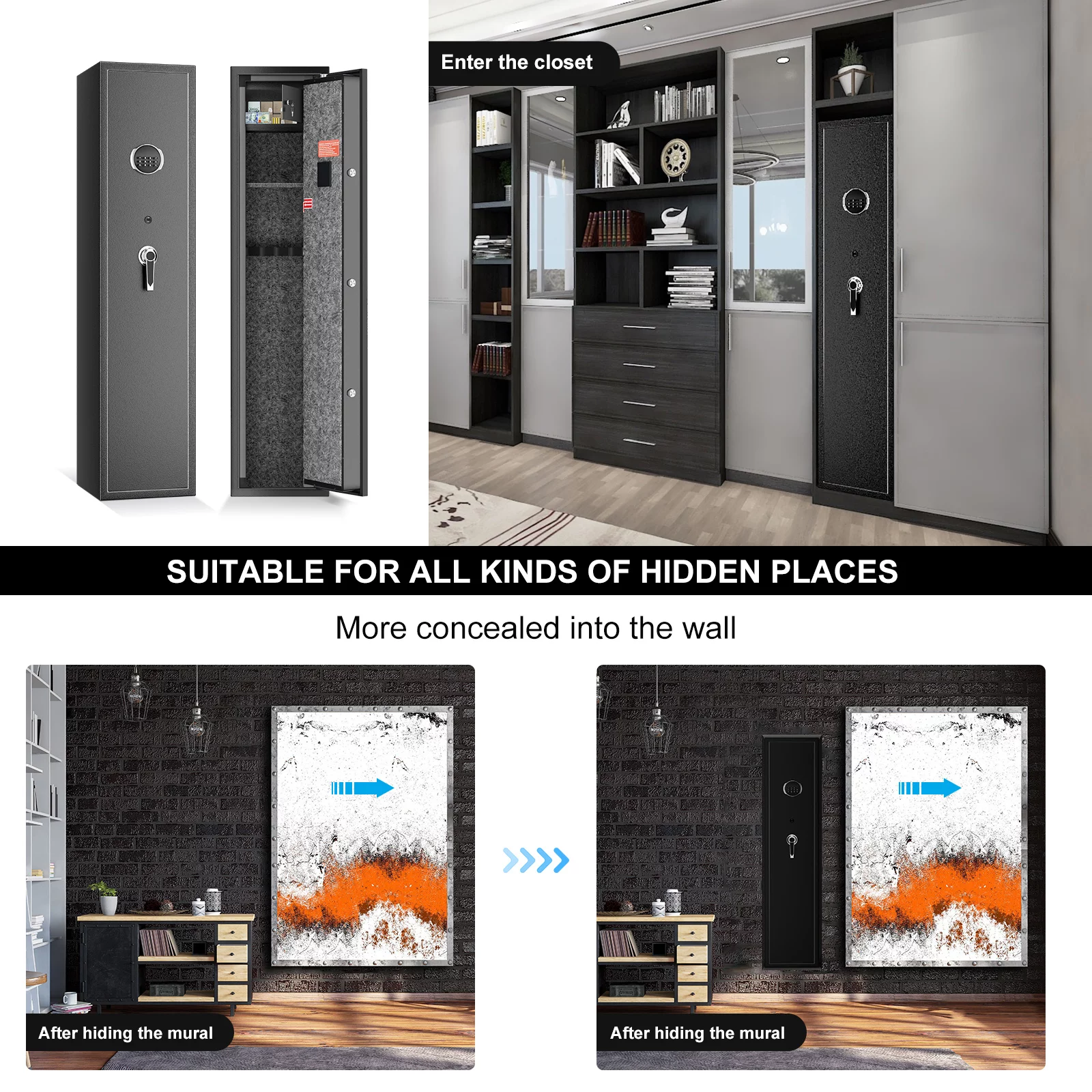 SRWTRCHRY Fingerprint 5-Gun Safe, 2s Quick Access Gun Cabinet with 2 Open Ways, Electronic Storage Cabinet for Rifles, Heavy-Duty Security Cabinet with Removable Shelf, 56''H - Womvr