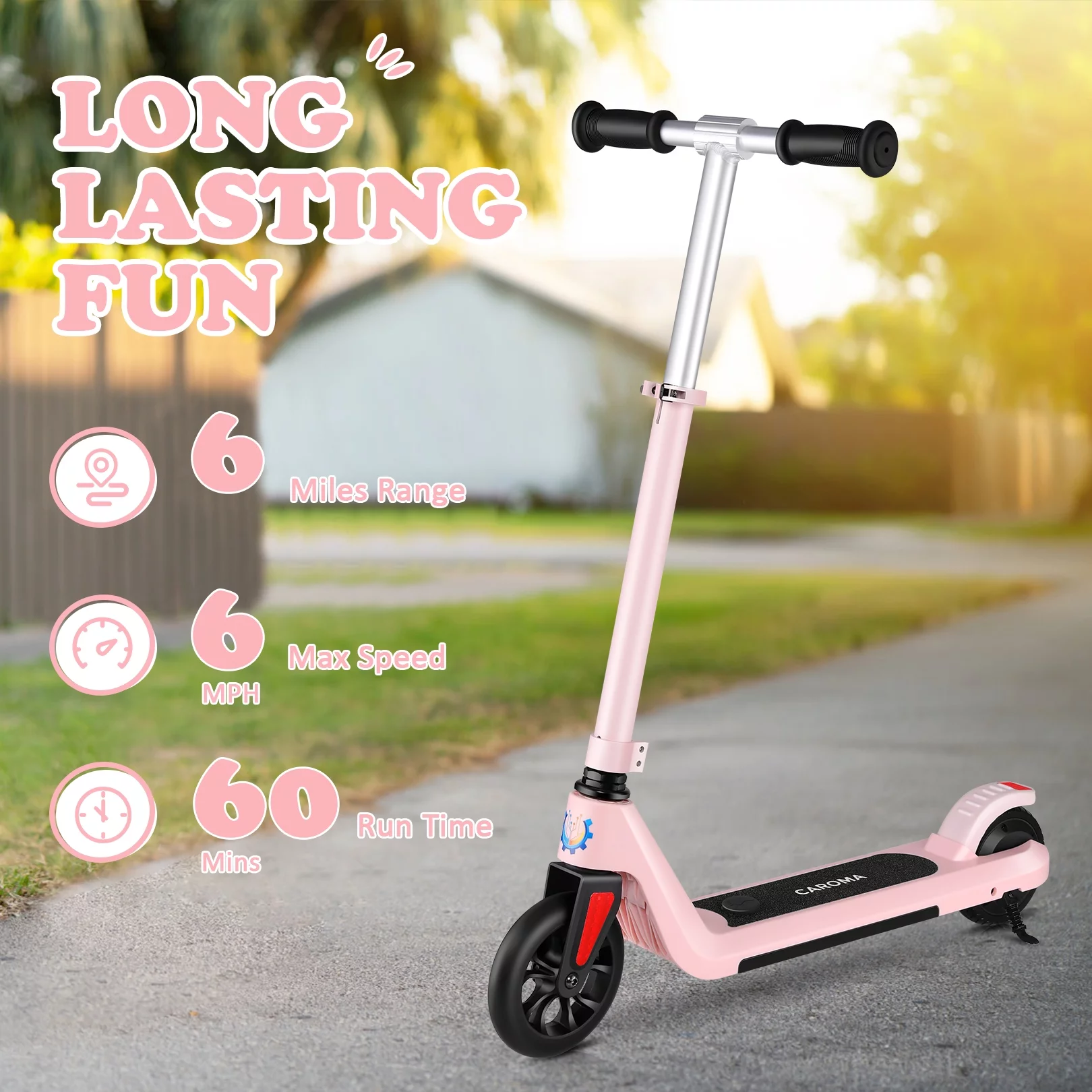Caroma Kids Electric Scooter, 6+ Boys and Girls Safe Kick Scooter, Adjustable Speed and Handlebar - Womvr