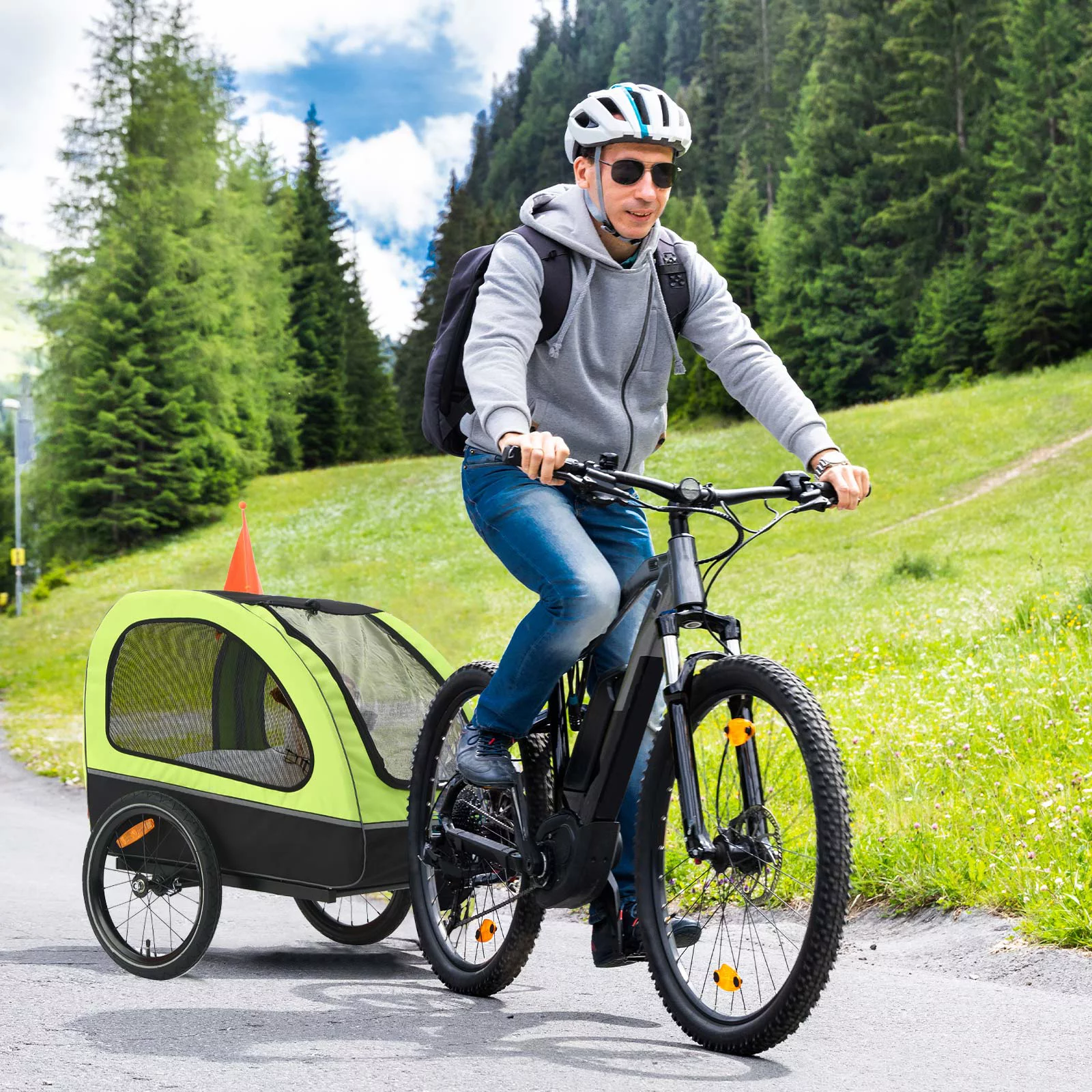 MOJAY Foldable Dog Bike Trailer with Rear Entrance for Small and Medium Pets Under 88 lbs, Outdoor Bike Trailer, Green - Womvr