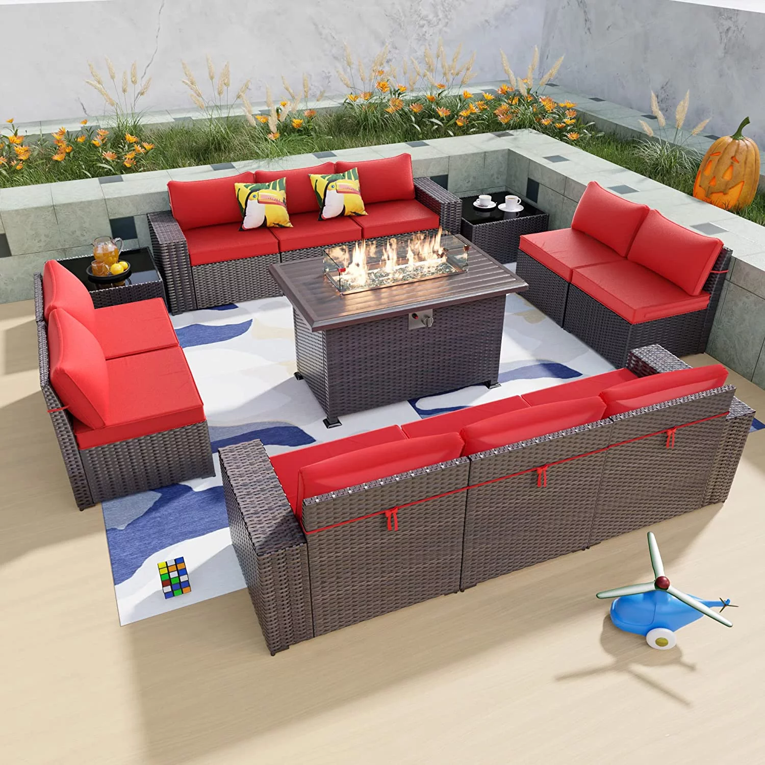 Gotland 13 Pieces Outdoor Patio Rattan Wicker Furniture Set with 43