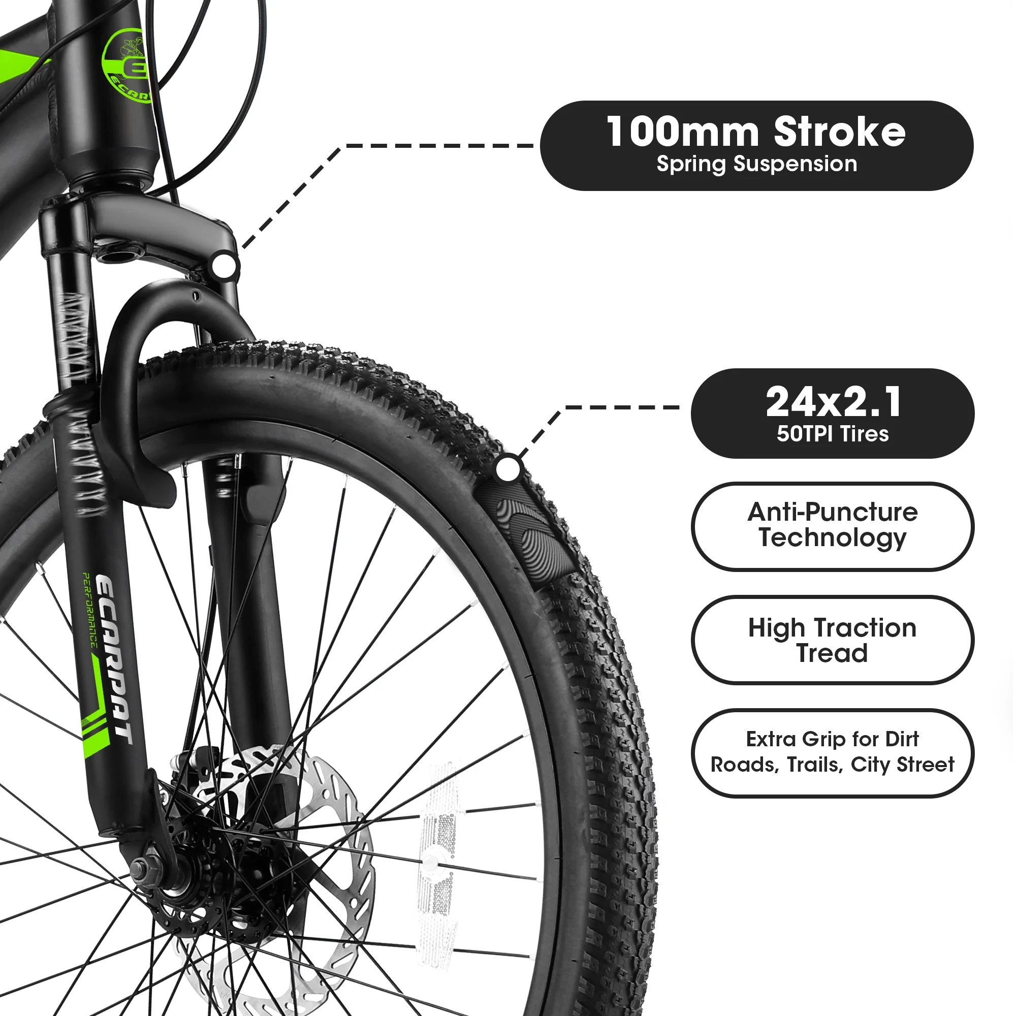 CHAMPIERRE 24 inch Mountain Bike for Men and Women, Shimano 21 Speed Bike with Disc Brake, Black - Womvr