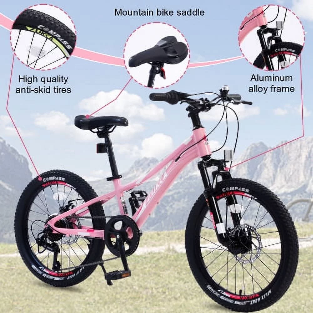Zukka 20 inch  Girls Mountain Bike 7 Speed Aluminum Alloy Frame Bicycle for Kids Girls in Pink - Womvr