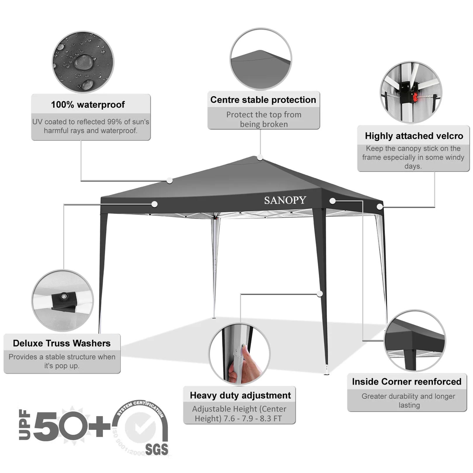 SANOPY 10'x10' EZ Pop Up Canopy Tent Outdoor Party Instant Shelter Portable Folding Beach Canopy with 4 Sandbag & Carrying Bag, Black - Womvr
