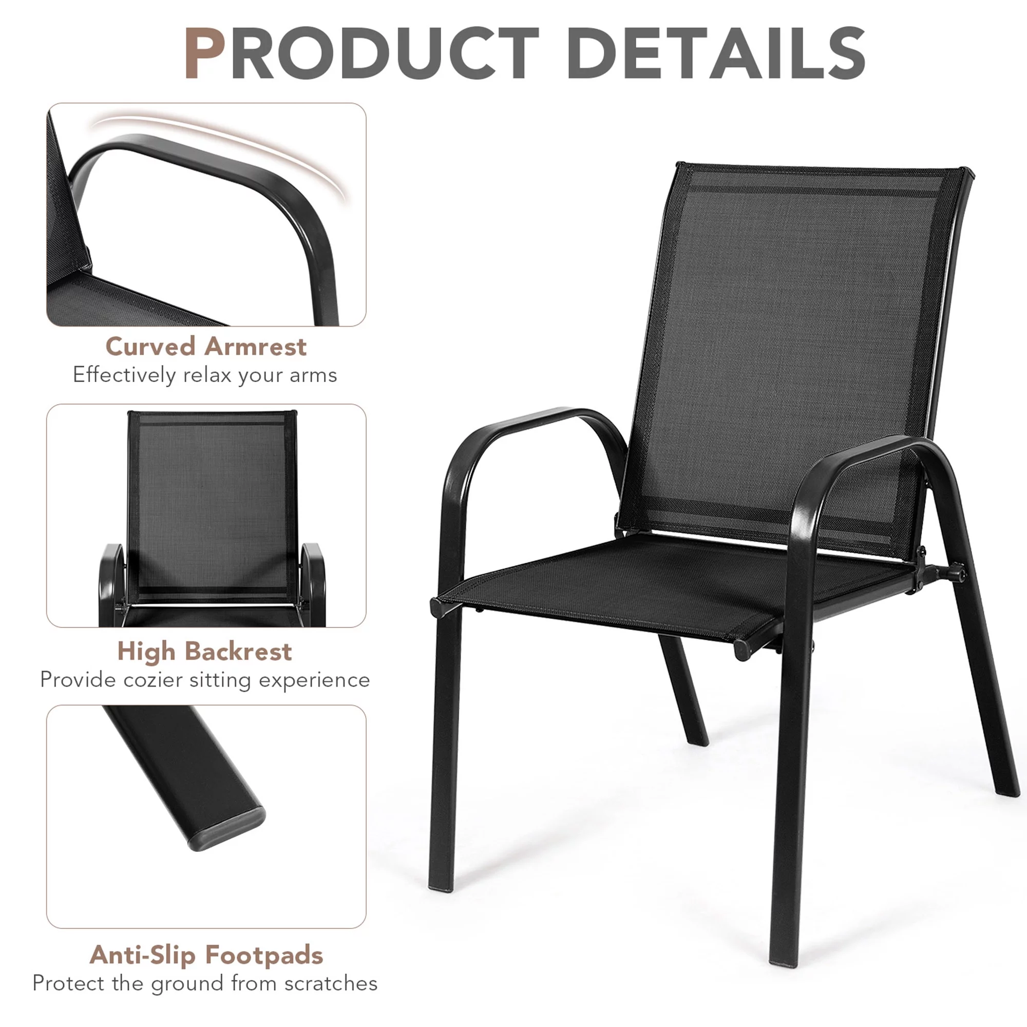 Gymax Set of 2 Patio Chairs Dining Chairs w/ Steel Frame Yard Outdoor Grey - Womvr