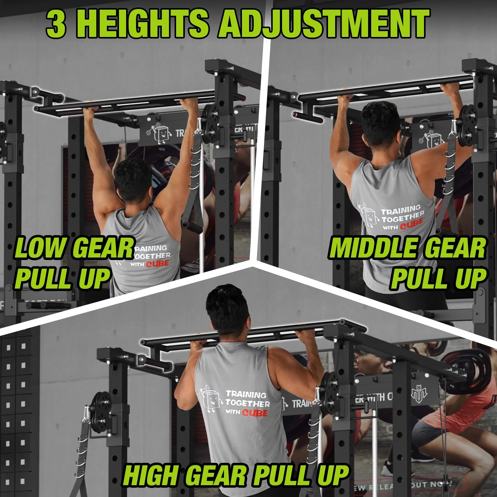 Mikolo Power Rack Cage, 1500 lbs Weight Rack with Cable Crossover Machine,Multi-Function Squat Rack with J Hooks,Dip Bars and Landmine for Home Gym (Black), Plate Loaded Machine - Womvr