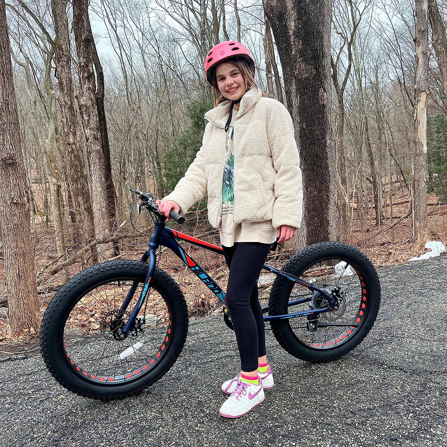 Hiland Kids Fat Tire Bike, Shimano 7-Speed, Dual-Disc Brakes, 20 inch Kids Trail Mountain Bike for Boys Girls, Silver - Womvr