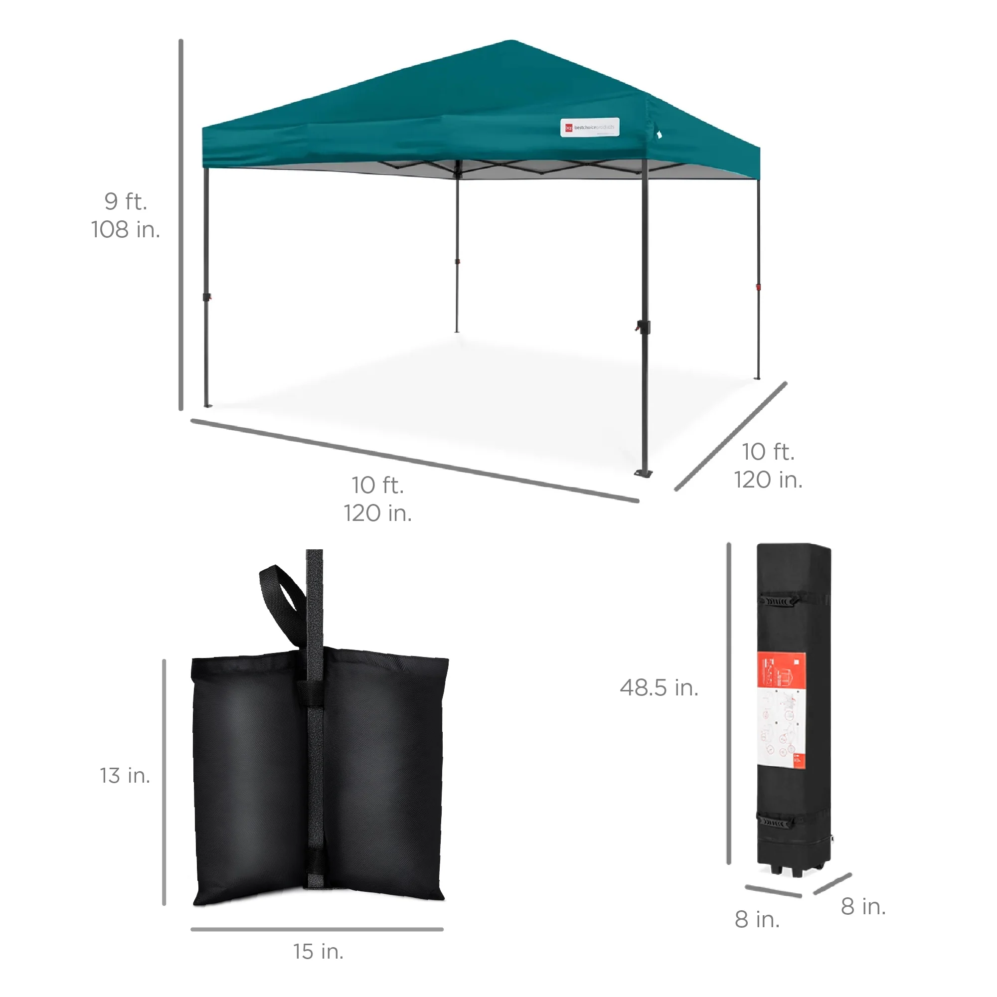 Best Choice Products 10x10ft Easy Setup Pop Up Canopy w/ 1-Button Setup, Wheeled Case, 4 Weight Bags - Cerulean - Womvr