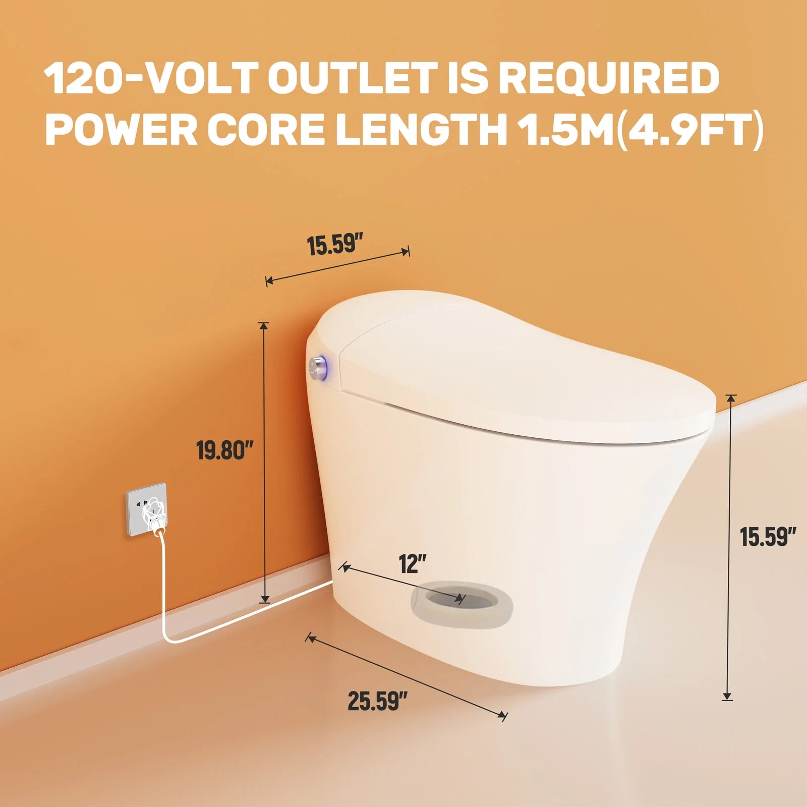 Horow Smart Toilet with Heated Seat, Automatic Power Flush Tankless,Ceramic One Piece Toilets for Bathroom - Womvr