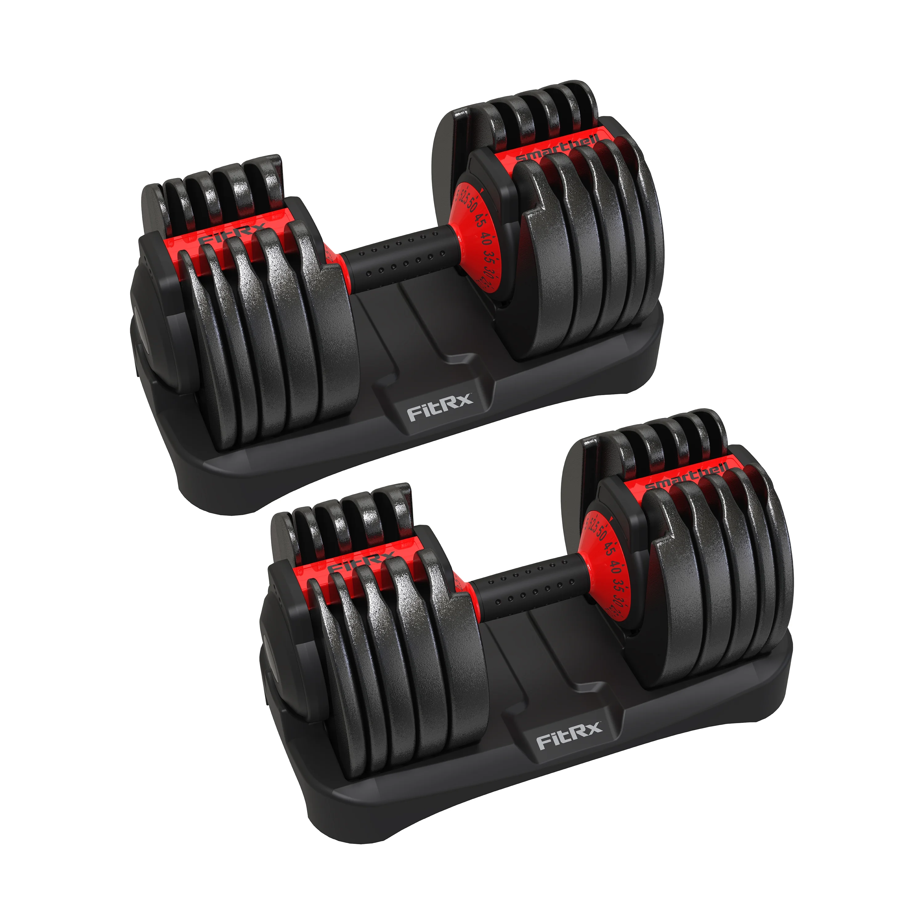 FitRx SmartBell, Quick-Select Adjustable Dumbbell, 5-52.5 lbs. Weight, Black, Single - Womvr