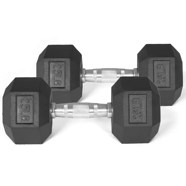 Titan Fitness 25 LB Pair Free Weights, Black Rubber Coated Hex Dumbbell, Ergonomic Cast Iron Handle, Strength Training - Womvr
