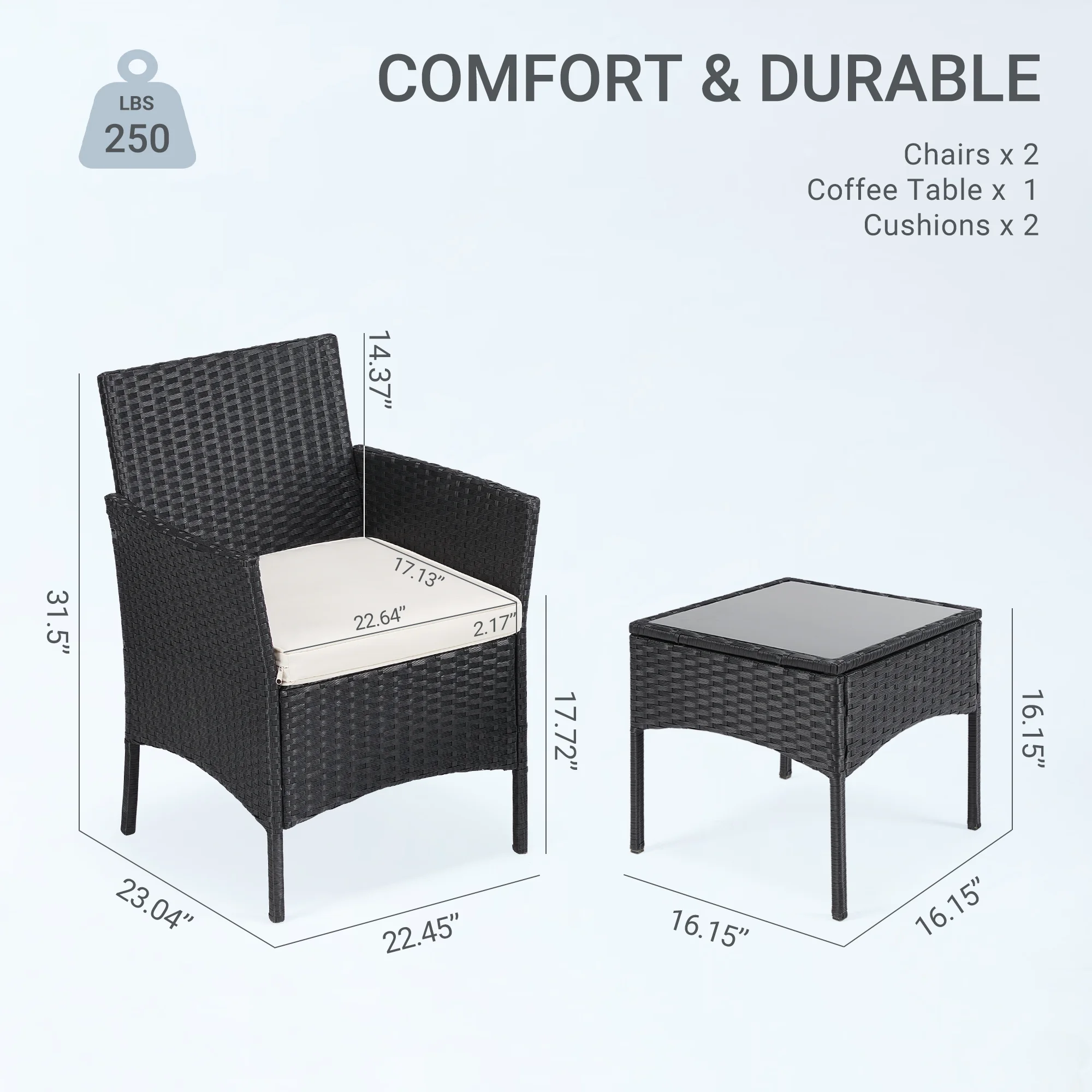 Yangming Outdoor Patio Furniture Set with Sectional Sofa, Table, Chairs and Thick Cushions - Perfect for Lawn, Garden, Backyard or Pool Area, Black - Womvr