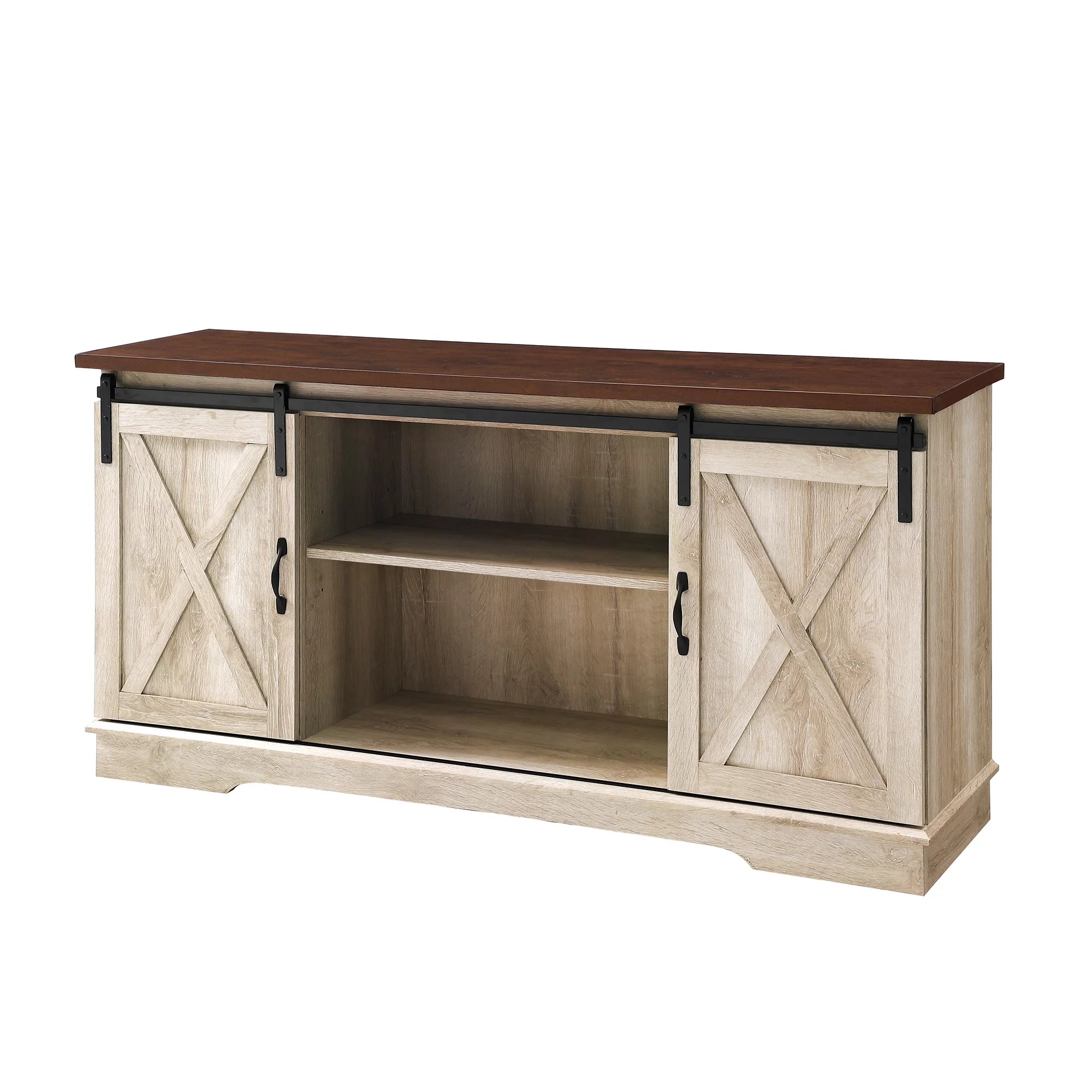 Woven Paths Farmhouse Sliding Barn Door TV Stand for TVs up to 65
