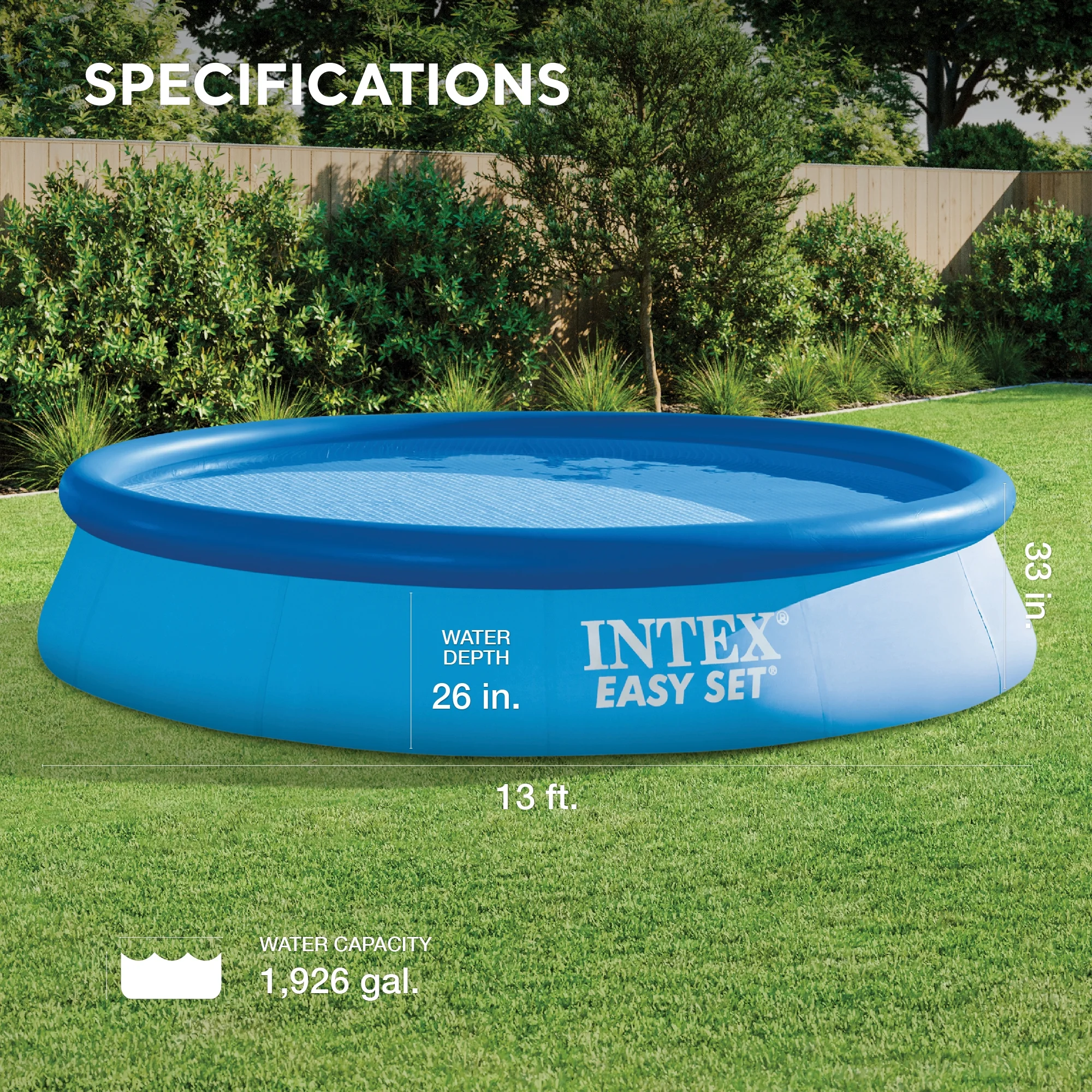 Intex - Easy Set Pool with Filter, 13 Feet x 33 Inches - Womvr