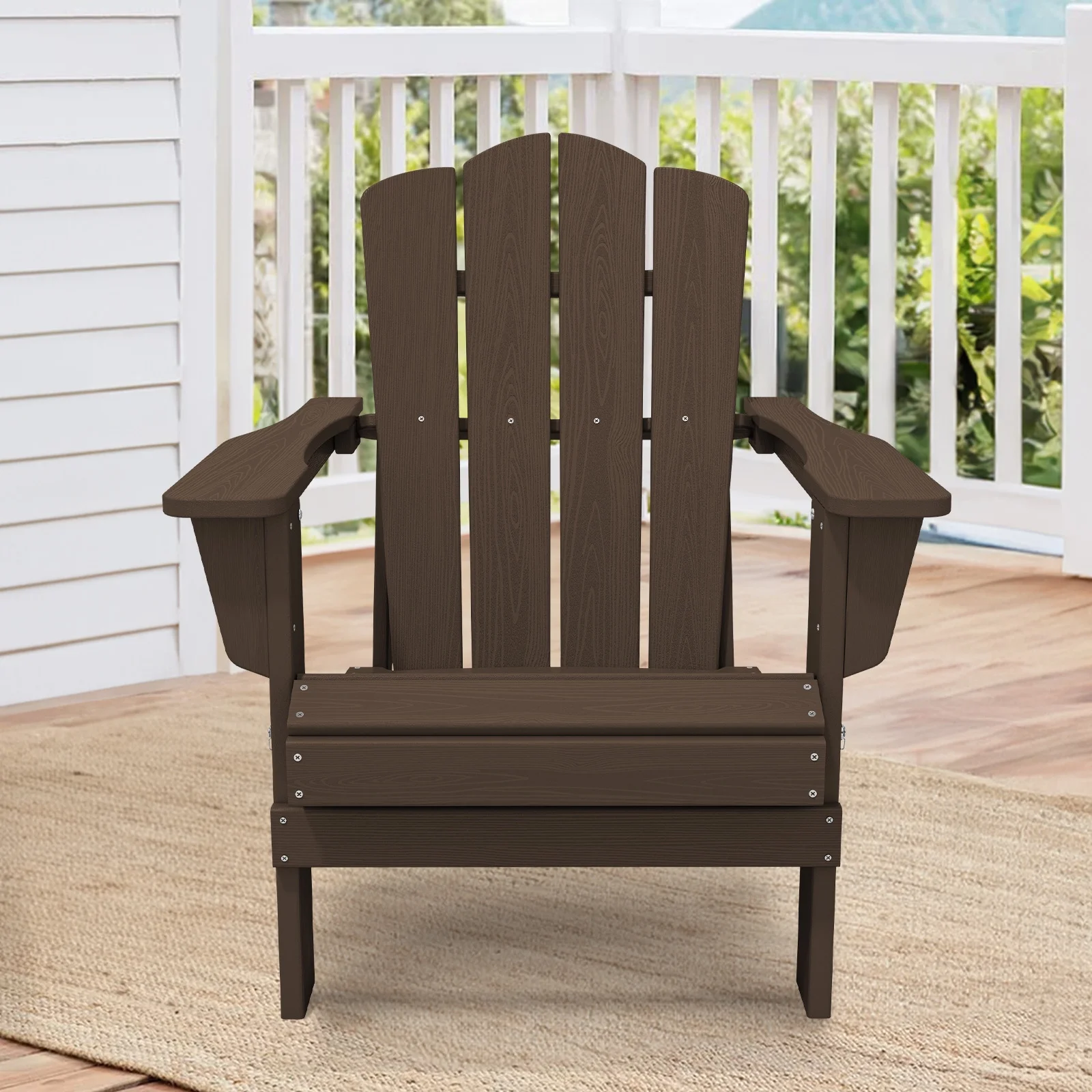 Outdoor Patio Folding HDPE Resin Adirondack Chair, Red - Womvr