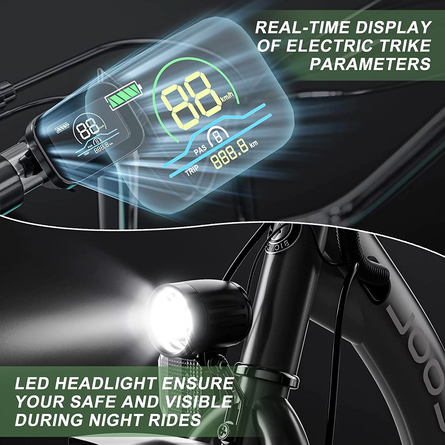 MOONCOOL Electric Tricycle, 350W 36V 24 Inches 7 Speeds 3 Wheels Electric Bikes for Adults, Motorized Electric Trike Three Wheel Electric Bicycle - Womvr