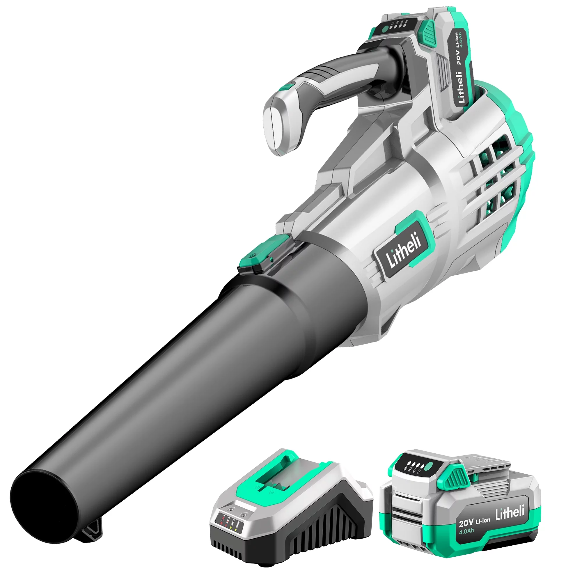 Litheli 20V Cordless Leaf Blower 350CFM 2-Speed Turbine Electric Blowing Leaf for Lawn Yard Road Car, with 4.0Ah Battery & Charger - Womvr