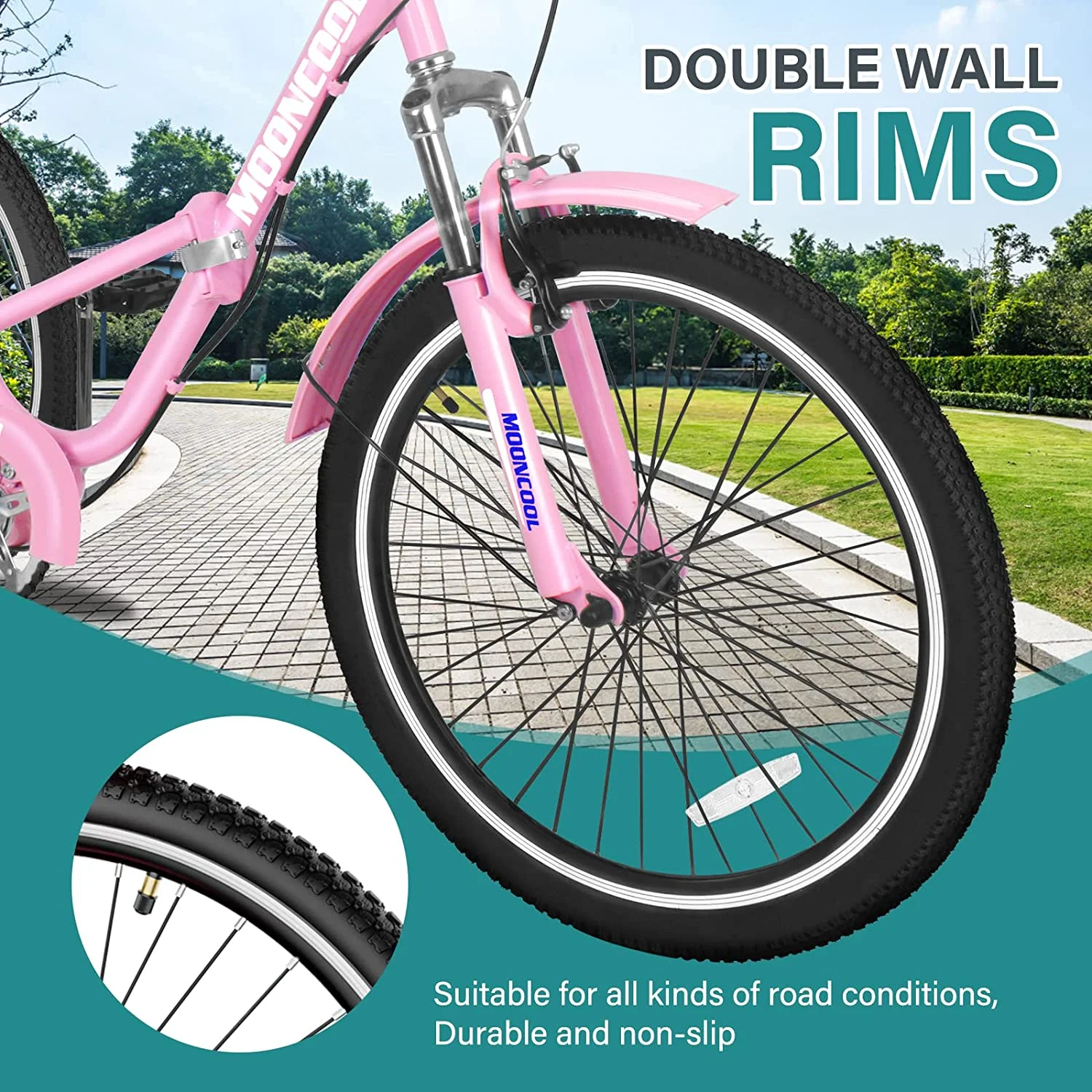 MOONCOOL Adult Folding Tricycle, 7 Speed 20/24/26 inch Adult Tricycles, Three Wheel Bike Cruiser Trike with Large Basket - Womvr