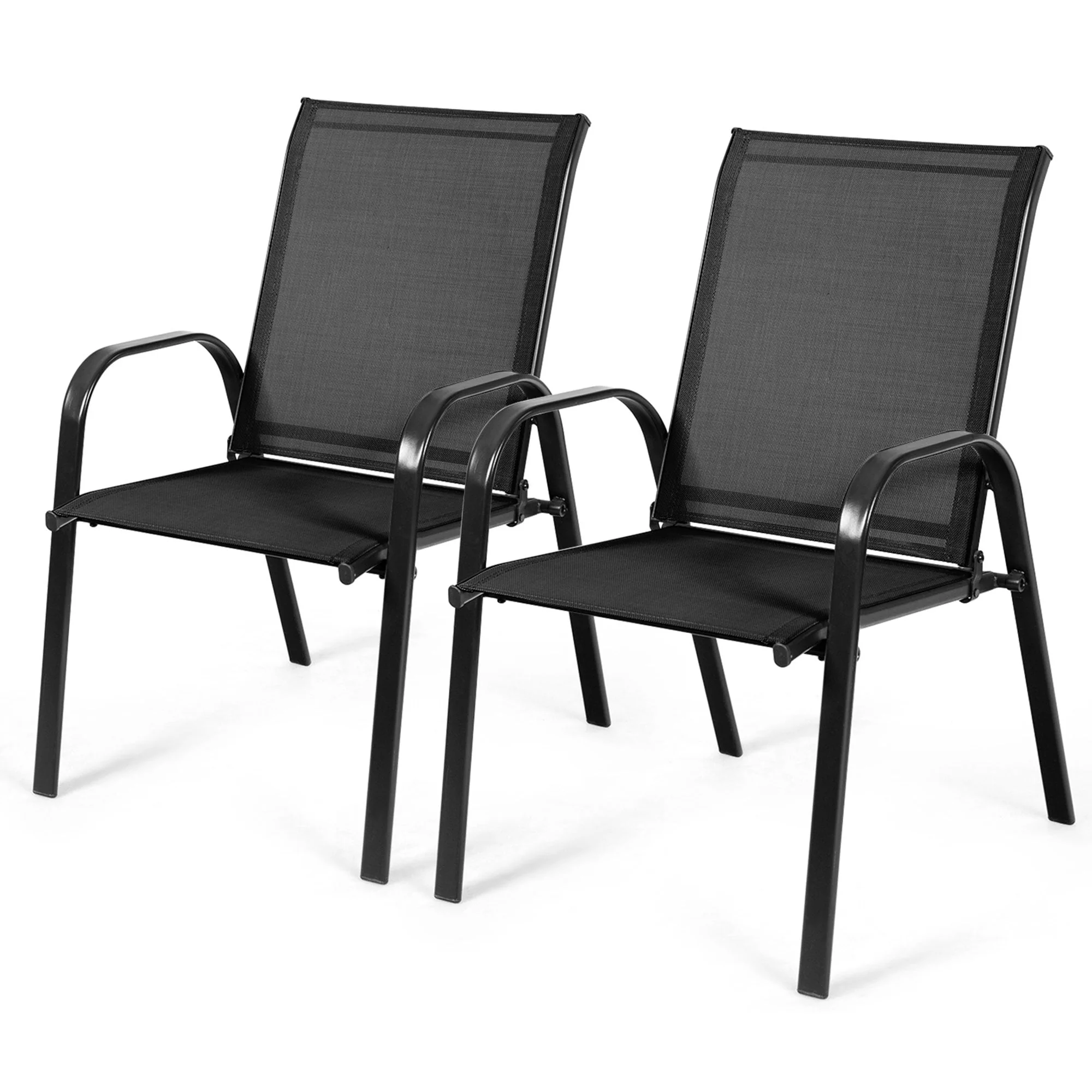 Gymax Set of 2 Patio Chairs Dining Chairs w/ Steel Frame Yard Outdoor Grey - Womvr