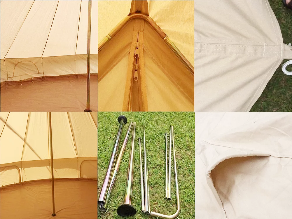 Latourreg Outdoor Glamping Waterproof Cotton Canvas 16.4ft(5M) Bell Tent with Side-Wall Stove Jack Glamping Yurt Tent with Mesh Screen Door and Windows - Womvr