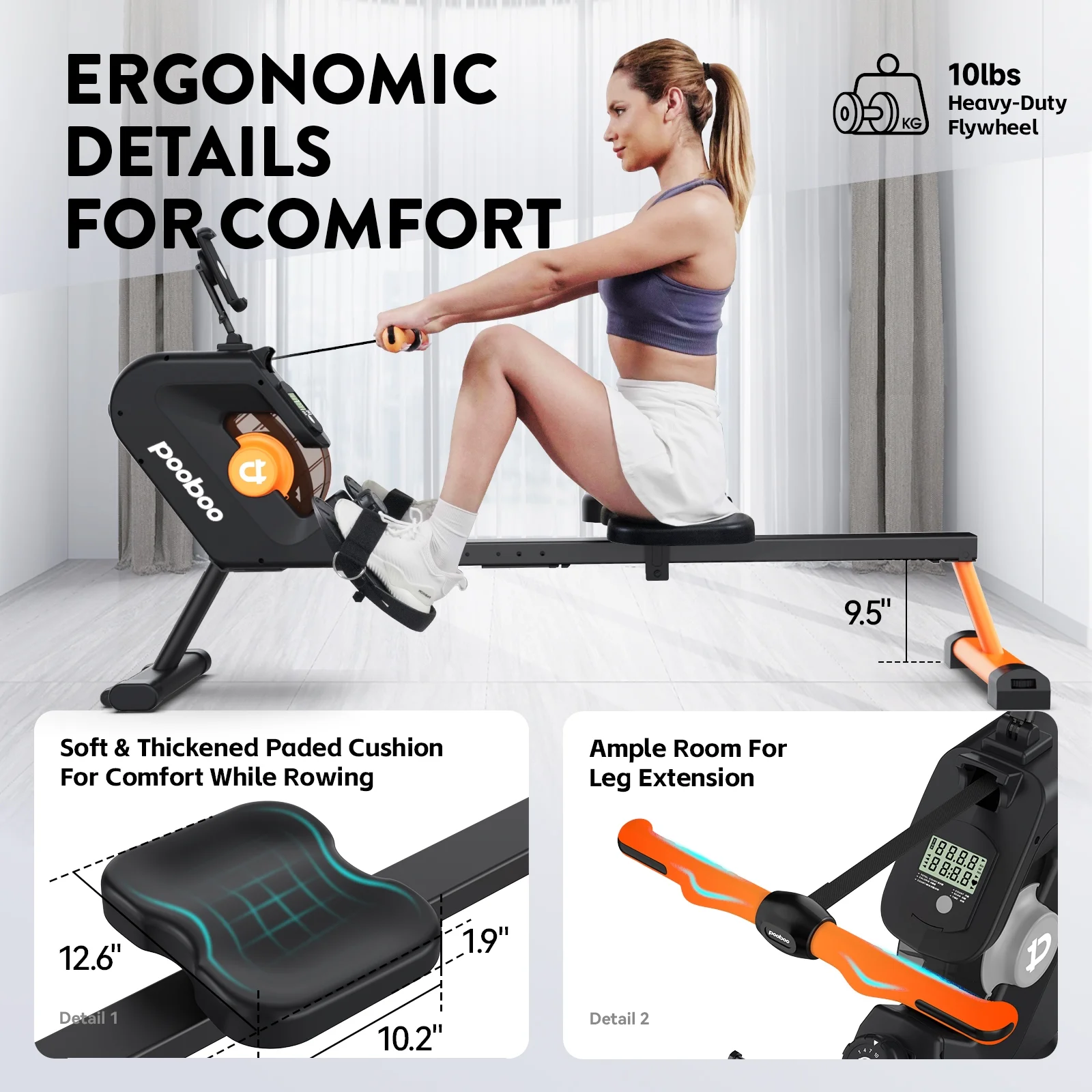 Pooboo Magnetic Rowing Machines Rower Foldable with 8 Level Resistance Indoor Rower Machine with Digital Monitor 350lbs - Womvr