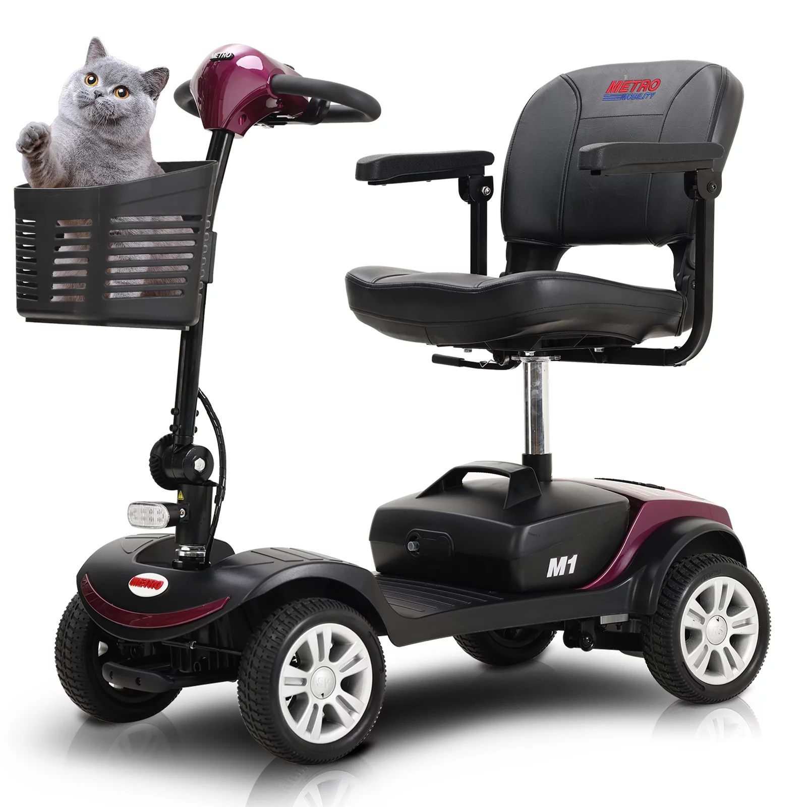 Electric Mobility Scooter for Adults and Seniors - 300 lbs Max Weight, 4-Wheel Powered Mobility Scooters Wheelchair Device for Travel, Elderly (with Head Light-White) - Womvr