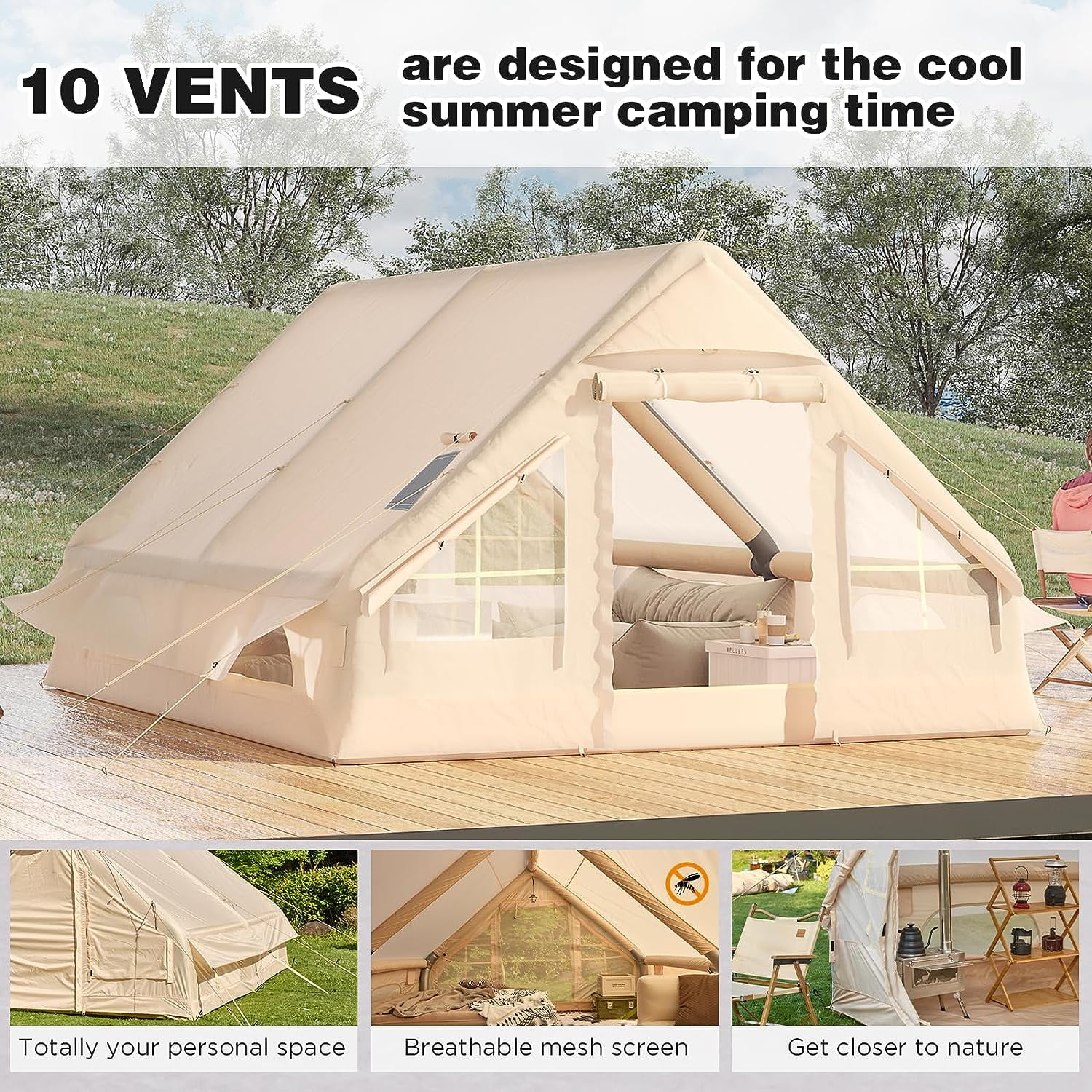 Richryce Extra Large Inflatable Camping Tent with Pump, Glamping Tents Easy Setup 4 Season Waterproof Windproof with Stove Jack & Mesh Windows & Pump - Womvr