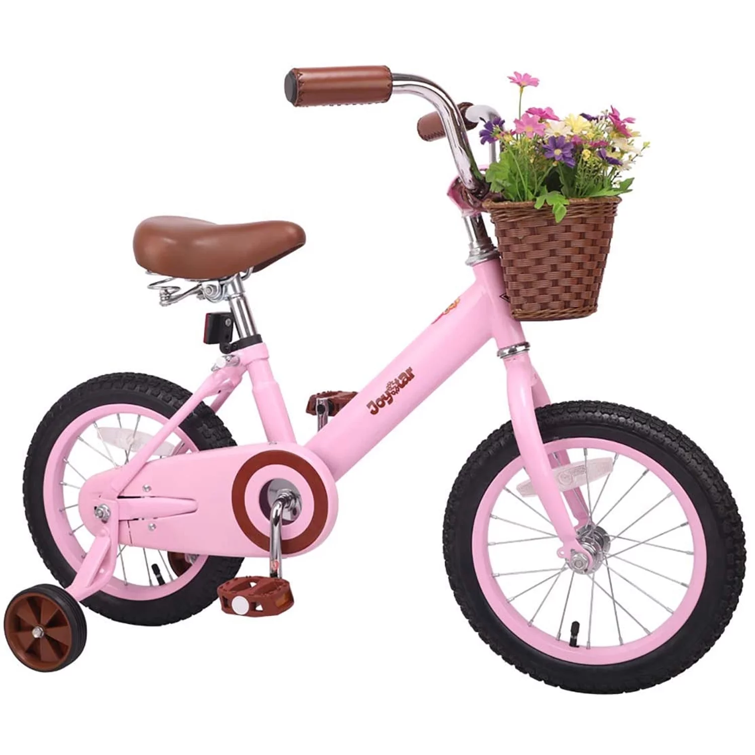 Joystar Vintage 12In Ages 2 to 7 Kids Training Wheel Bike w/ Basket, Ivory - Womvr