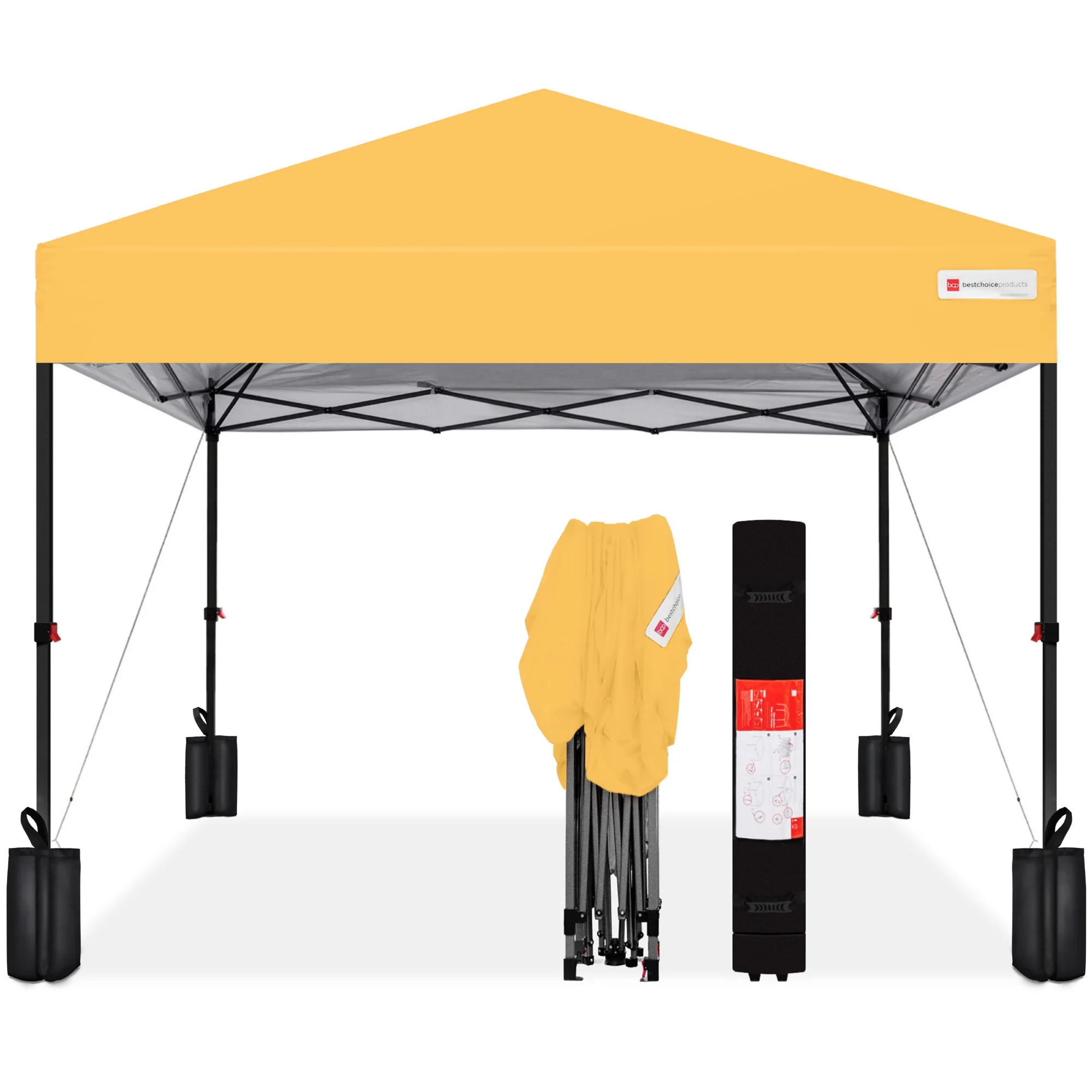 Best Choice Products 10x10ft Easy Setup Pop Up Canopy w/ 1-Button Setup, Wheeled Case, 4 Weight Bags - Cerulean - Womvr