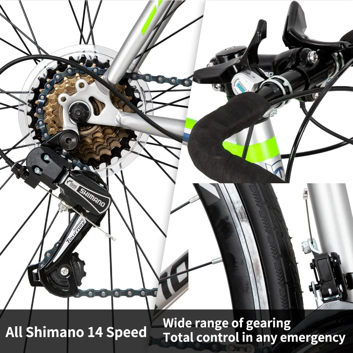 Hiland Road Bike Hybrid Bike Aluminum Frame 700C 14 speeds with V-Brakes - Womvr