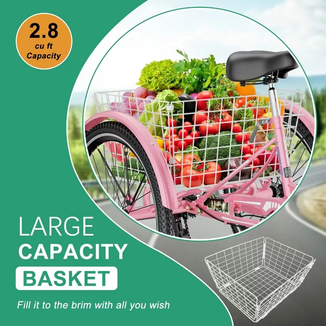 Docred Adult Tricycle 7 Speed 24 Inch Three Wheel Bike Cruiser Trike for Men/Women/Seniors - Womvr