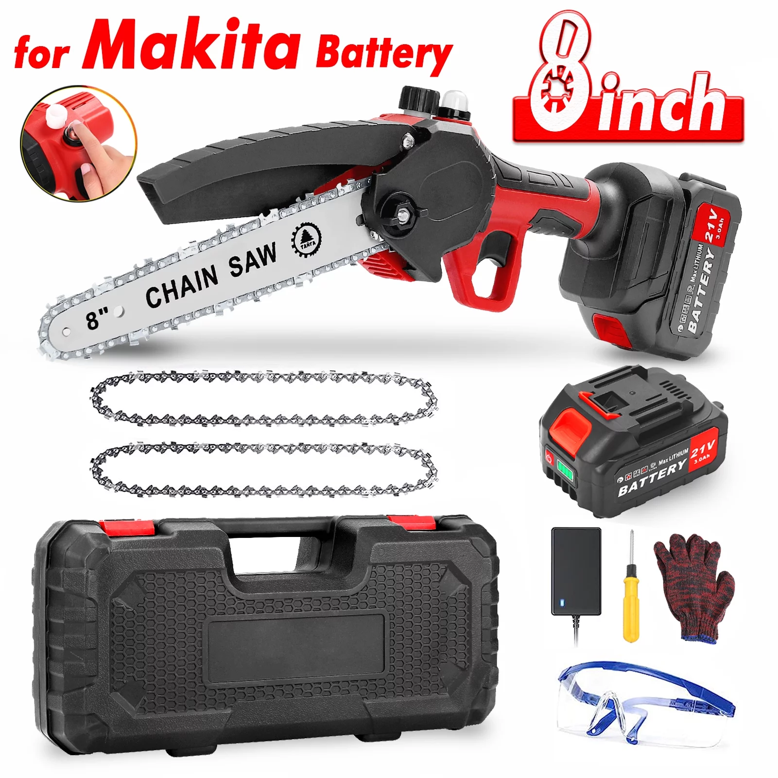 Mini Chainsaw Cordless with 2 Chains and 3.0Ah Battery, Tanbaby 8