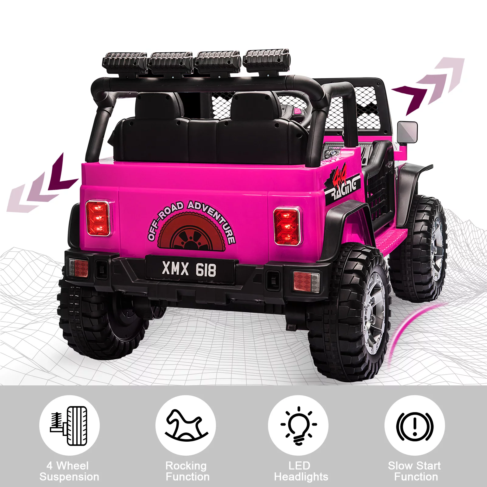 CAIDI 12 V Kids Ride On Truck, 2-Seater Battery Powered Toy Car w/ Remote Control, Spring Suspension, Bluetooth, LED Lights - Womvr