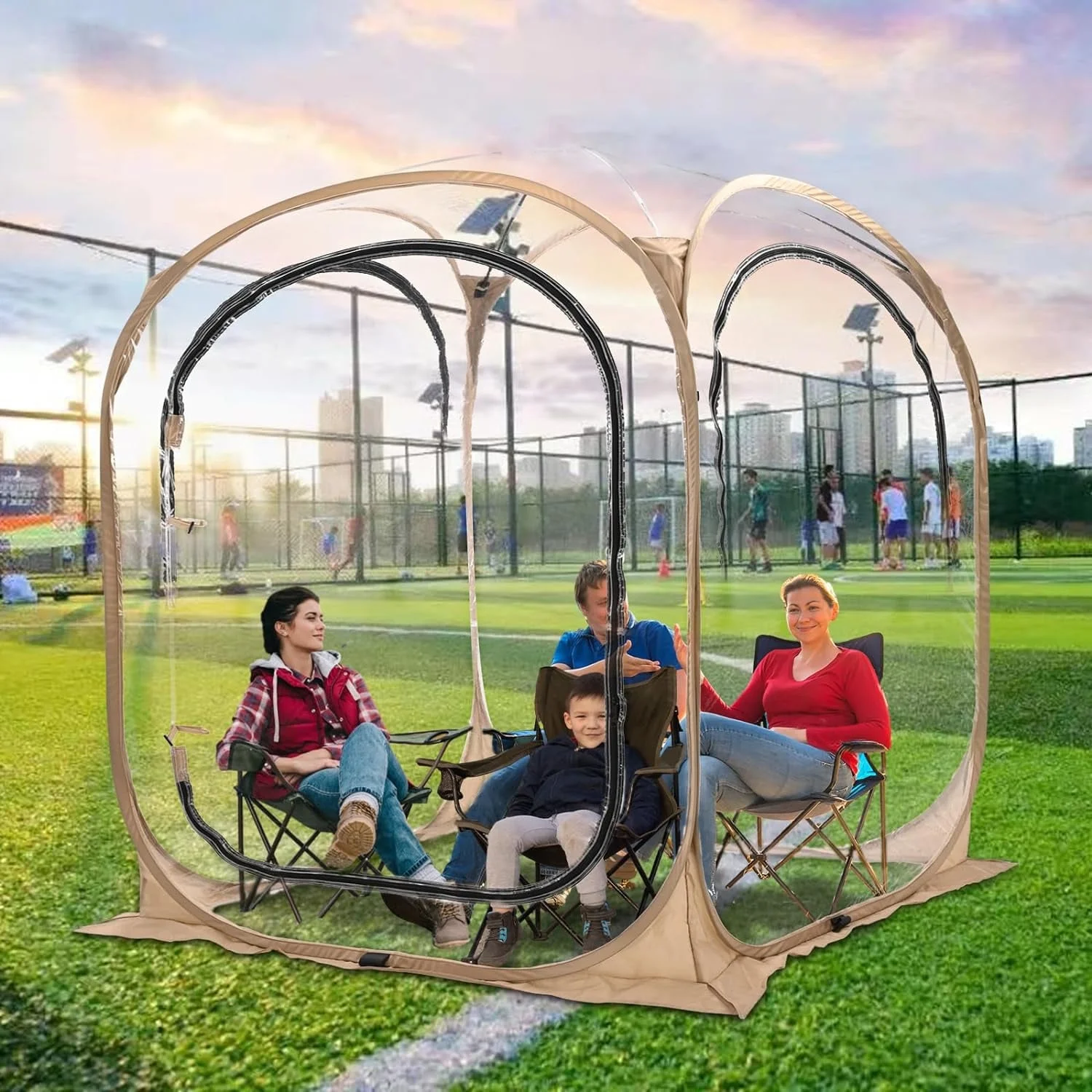 Slsy Sport Tent with Removable Top Cover and Sealed Floor, Instant Pop-Up Tent Shelter Weather Proof Pod, Outdoor Bubble Tent Screen House Room with Mesh Windows (Mesh, 1-4 People) - Womvr