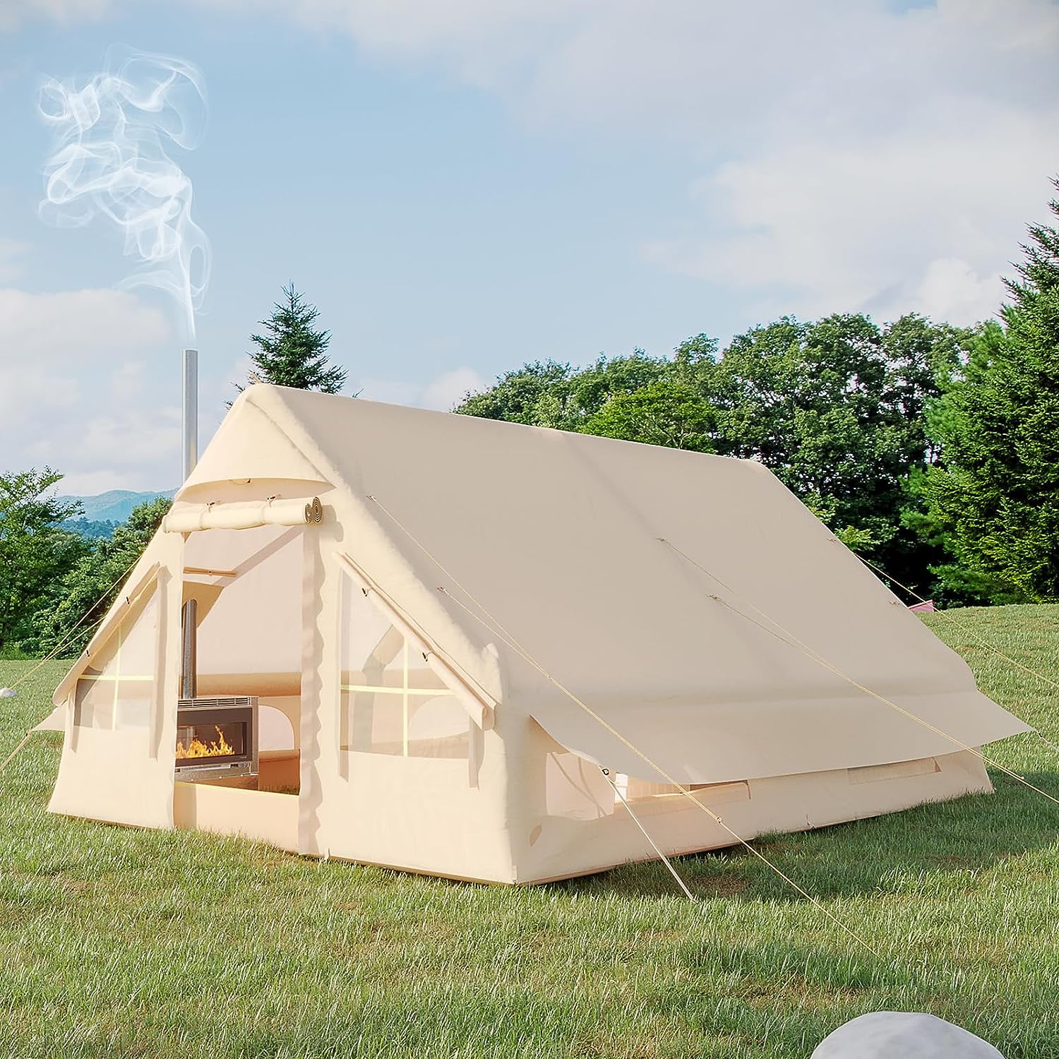 Richryce Extra Large Inflatable Camping Tent with Pump, Glamping Tents Easy Setup 4 Season Waterproof Windproof with Stove Jack & Mesh Windows & Pump - Womvr