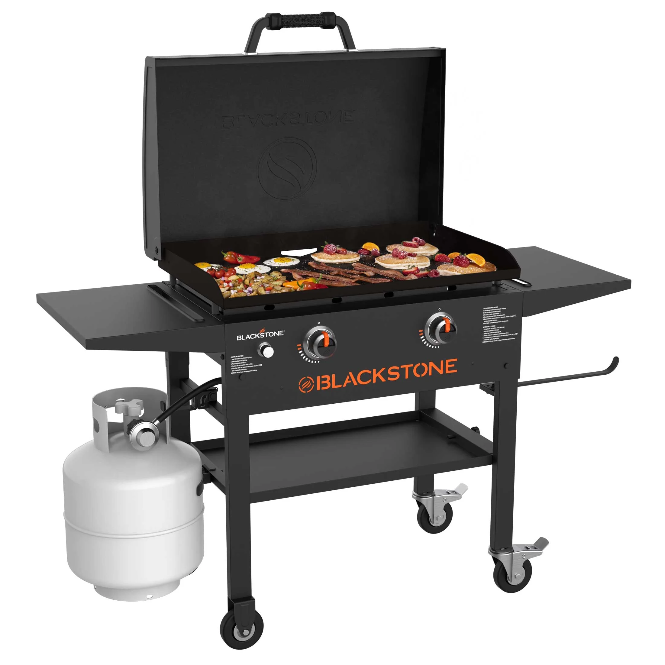 Blackstone 2-Burner 28” Propane Griddle with Hood and Omnivore Griddle Plate - Womvr