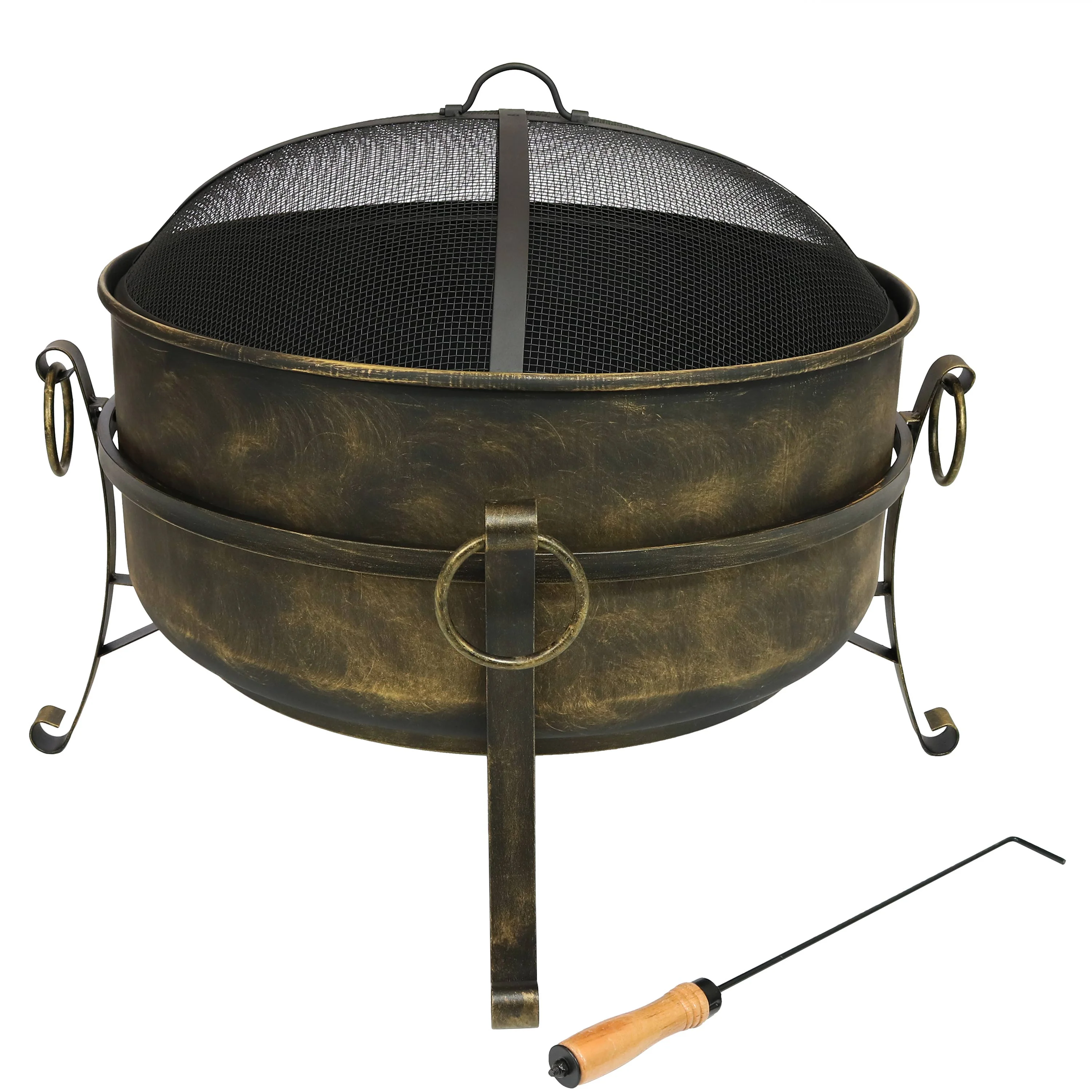 Sunnydaze Large Outdoor Cauldron Fire Pit with Spark Screen - 24
