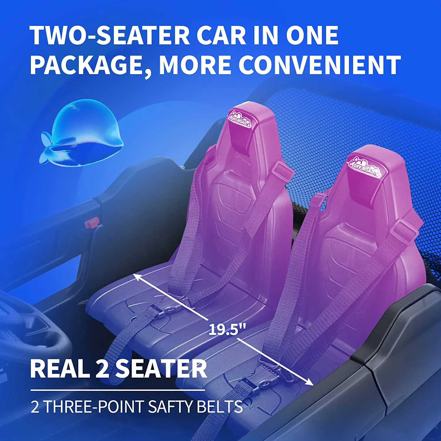 Joywhale 24V 2 Seater Kids Ride on UTV Car Powerful Electric Vehicle, with Big Battery, 4x75W Strong Motor, Remote Control, Suspension, Deep Sea Blue - Womvr