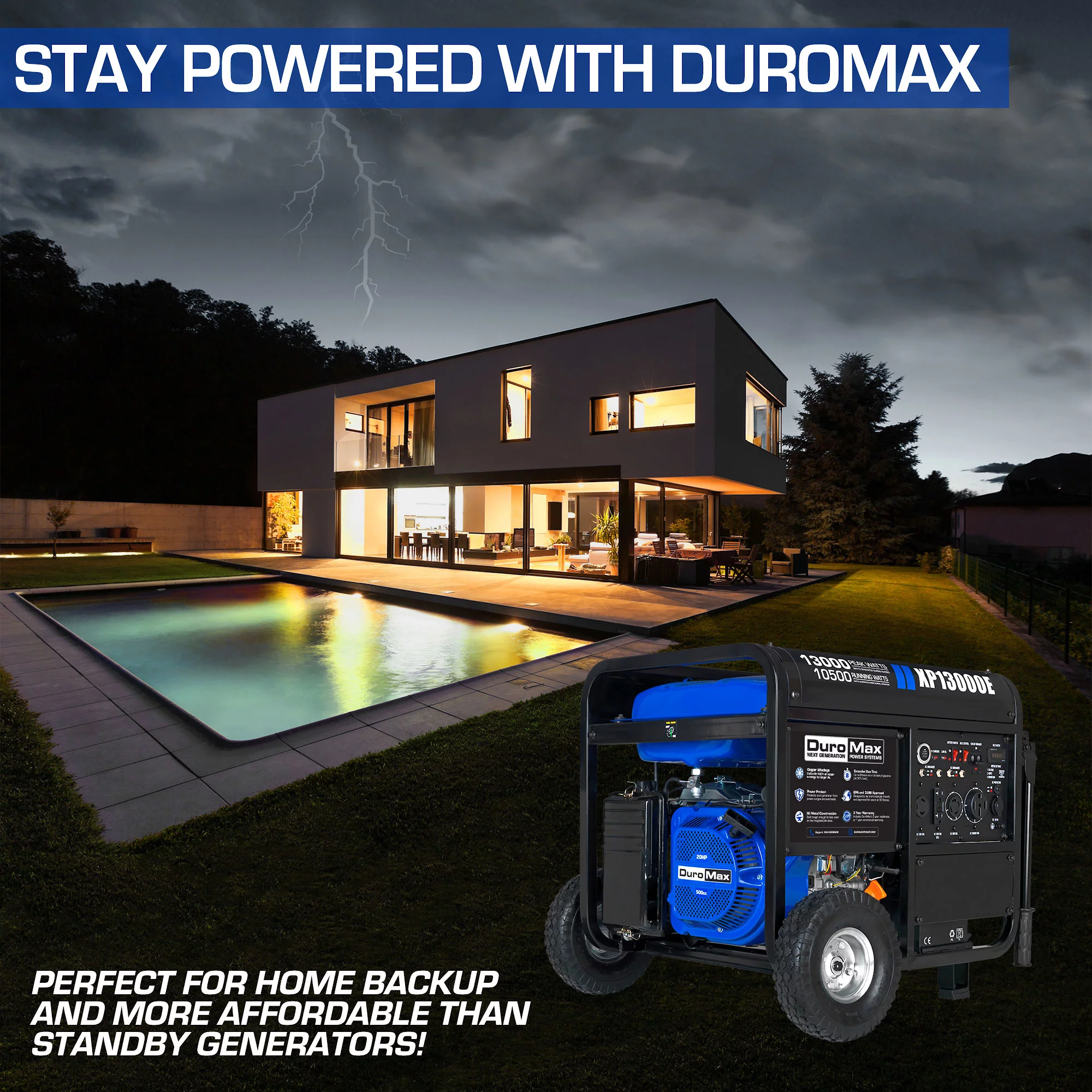 DuroMax XP13000E 13,000 Watt Portable Gas Powered Generator - Womvr