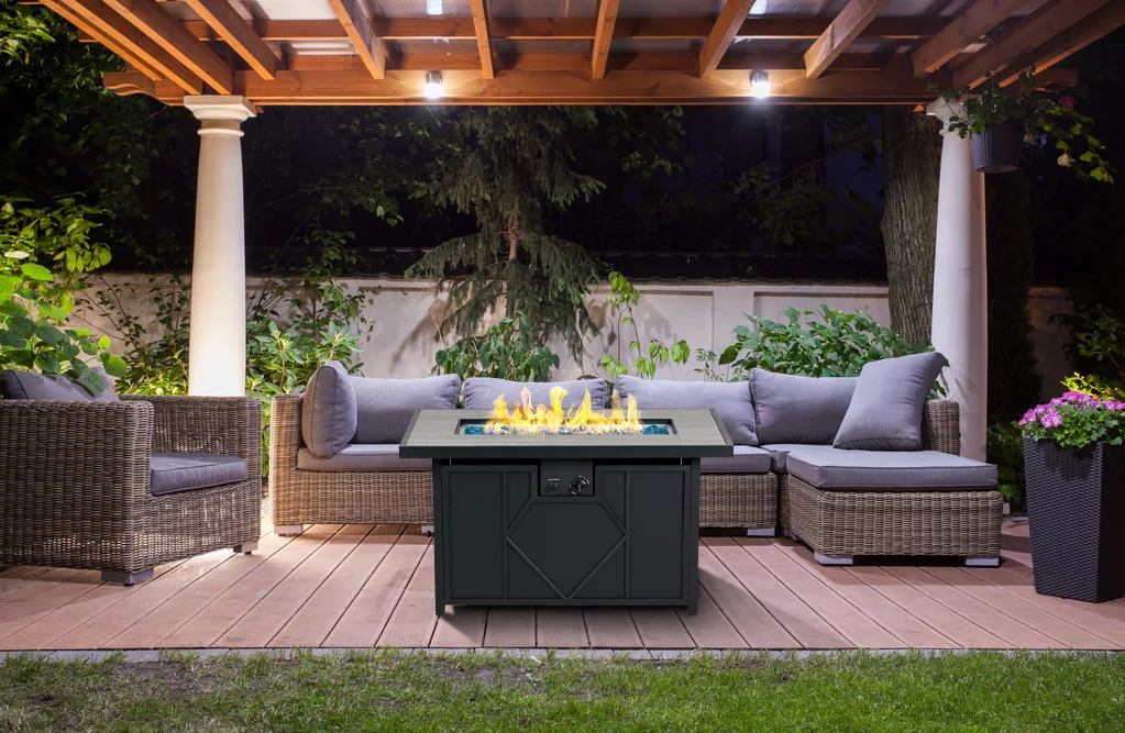 BALI OUTDOORS 42 in. 60,000BTU Fire Pit Propane Gas Fire Pit Table Rectangular Tabletop - Womvr