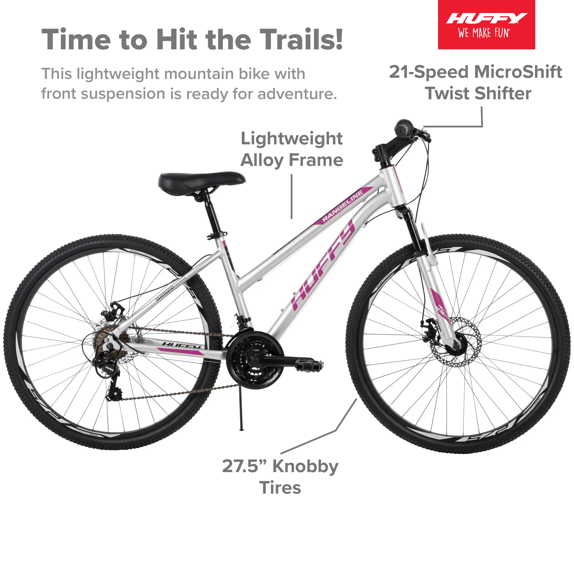 Huffy Rangeline Women's Mountain Bikes, 27.5 inch, Silver - Womvr
