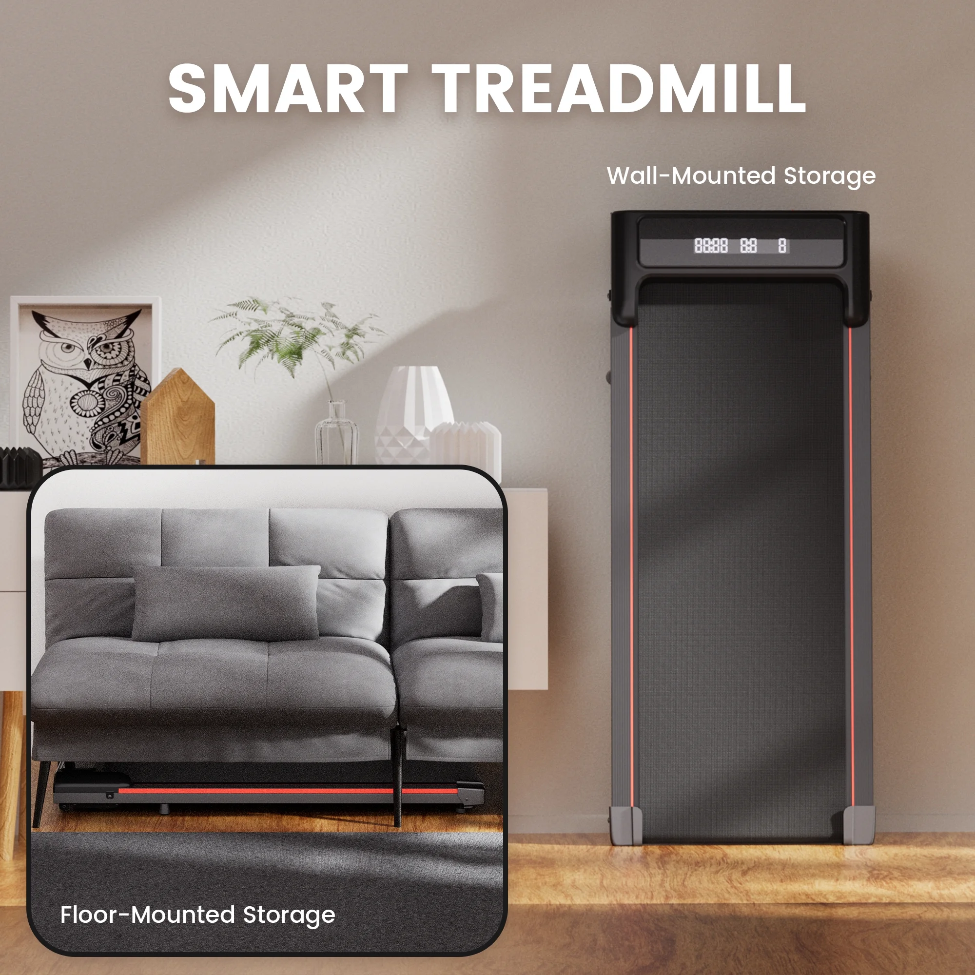 COMHOMA 2.5HP Walking Pad, Under Desk Treadmill 40*16 Walking Area 2 in 1 Portable Electric Treadmill with Remote Control, LED Display for Home Office - Womvr