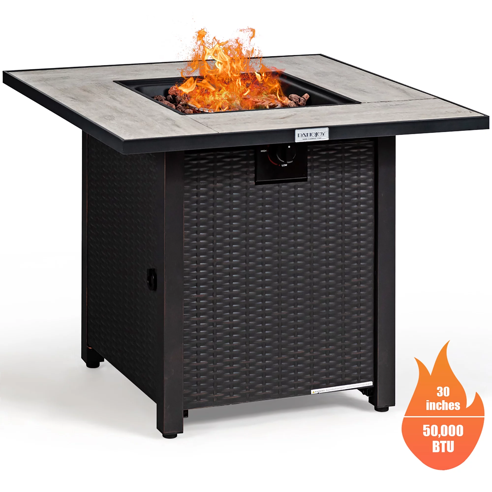 Costway 30'' Square Propane Gas Fire Pit Table Ceramic Tabletop 50,000 BTU with Cover - Womvr