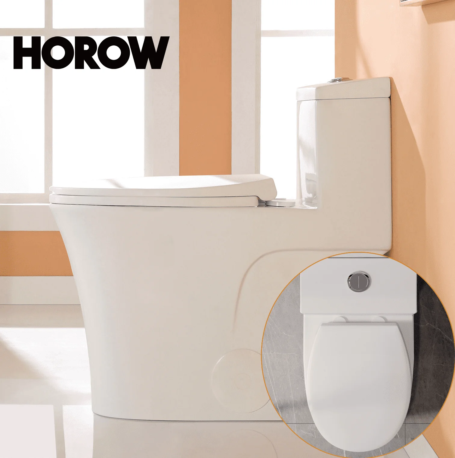 HOROW T0338W Elongated One Piece Toilet with Comfort Chair Seat ADA Height 17.3