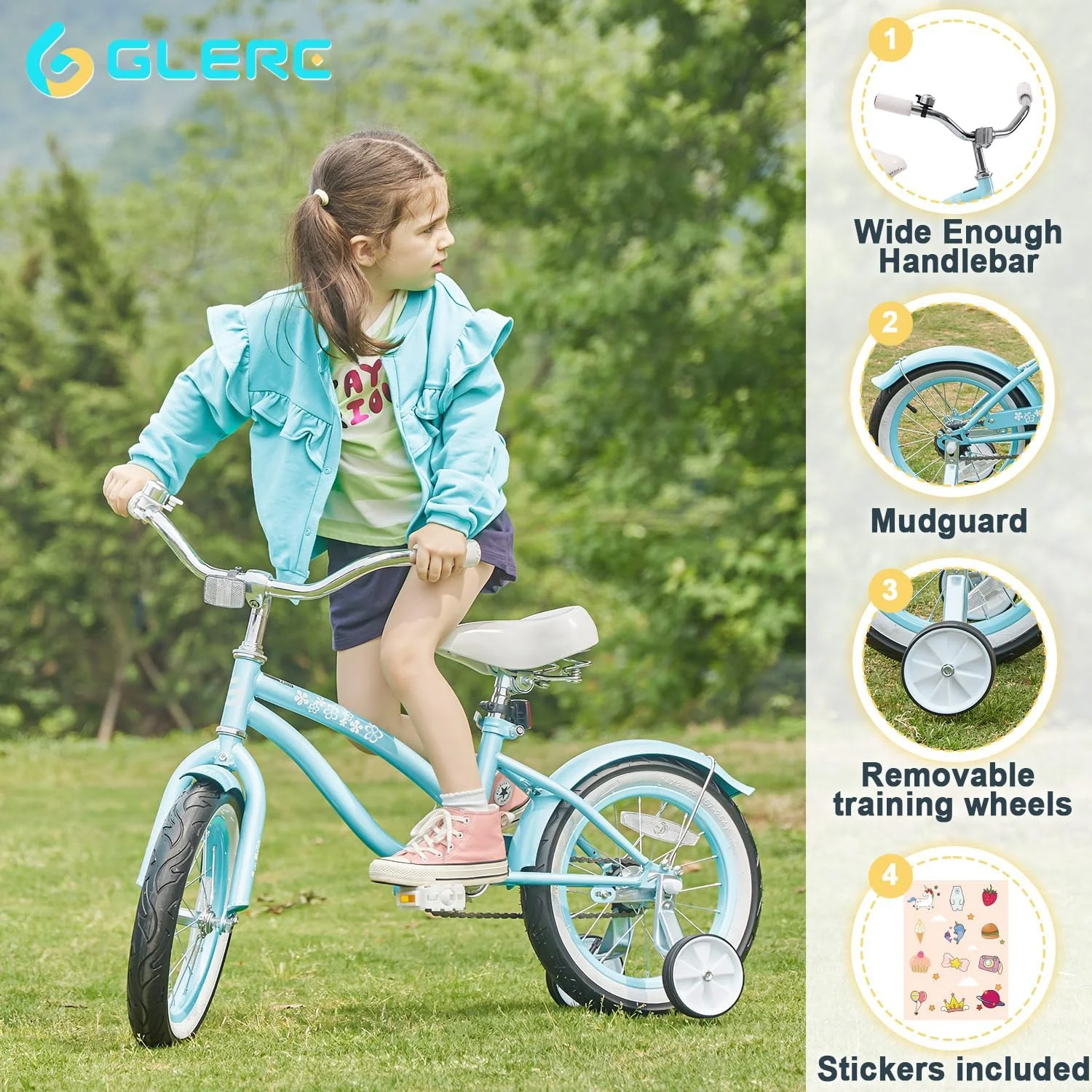 Glerc 16 inch Kids Cruiser Girls Bike for Child 4-7 Years,Mint Green - Womvr