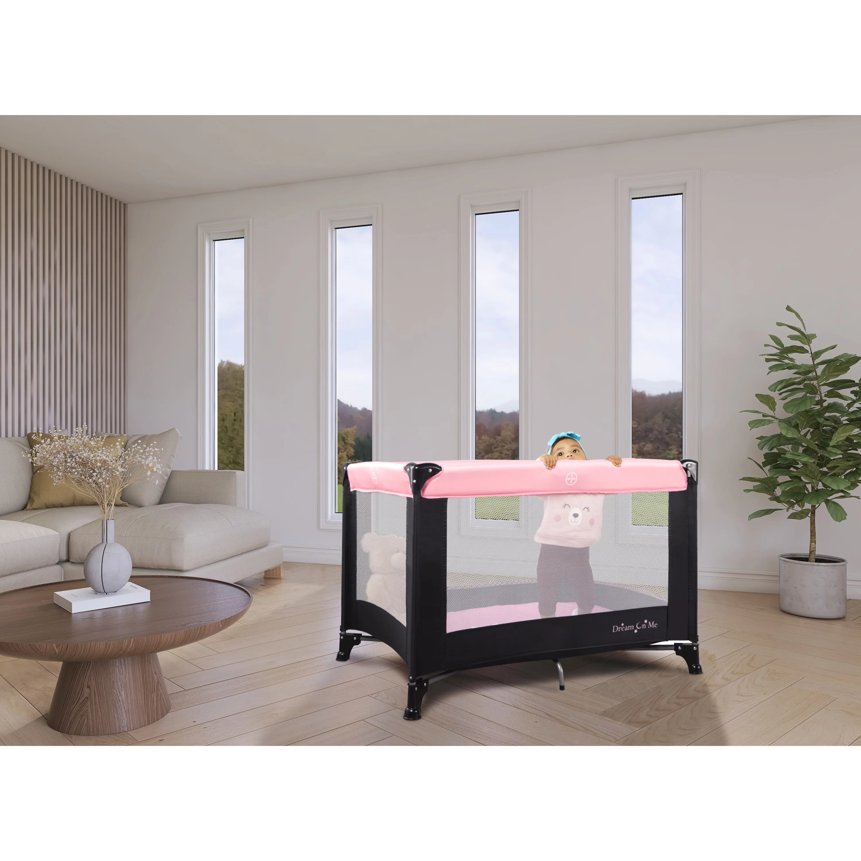 Dream On Me Nest Portable Play Yard with Carry Bag and Shoulder Strap, Pink - Womvr