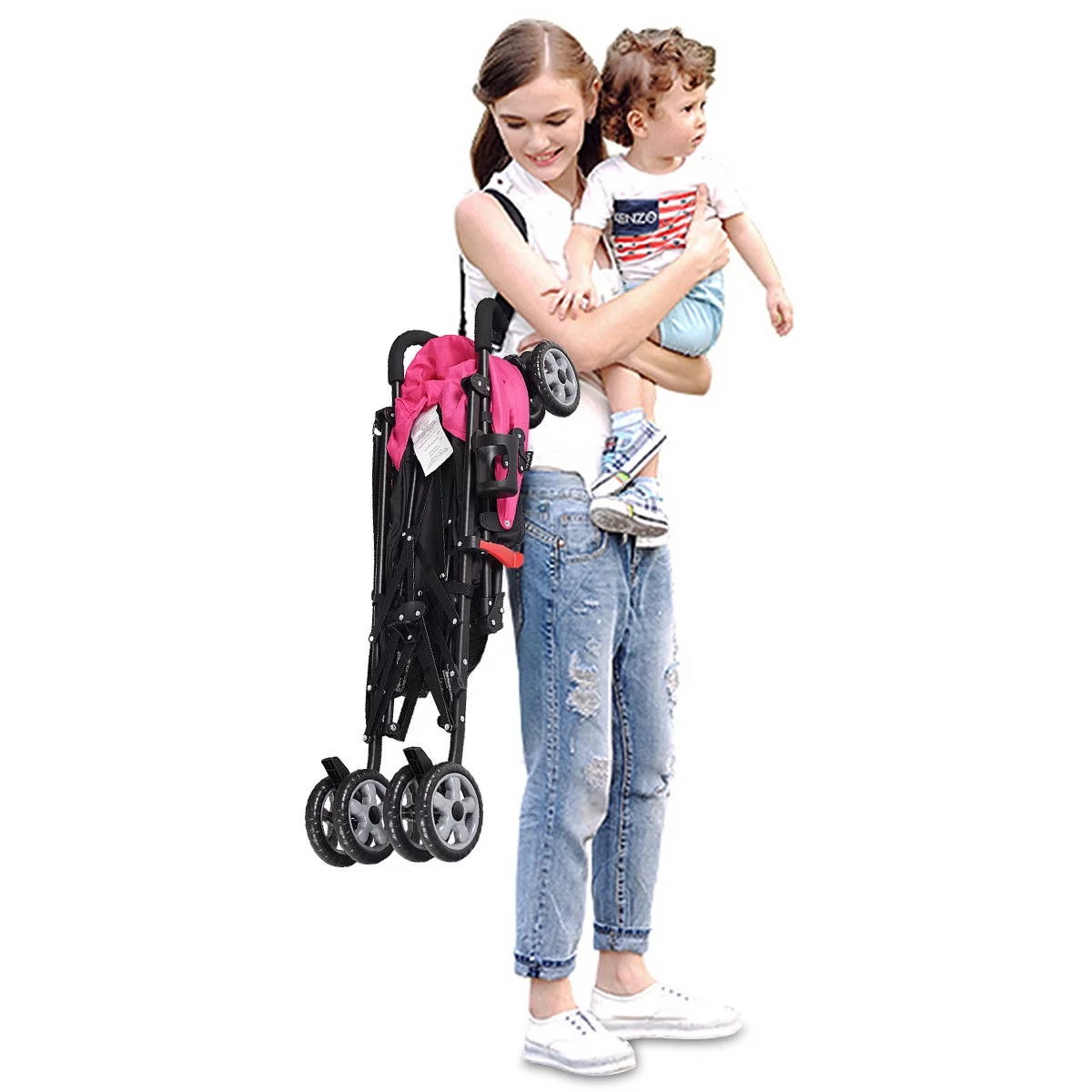 Costway Folding Lightweight Baby Toddler Umbrella Travel Stroller with Storage Basket Black - Womvr