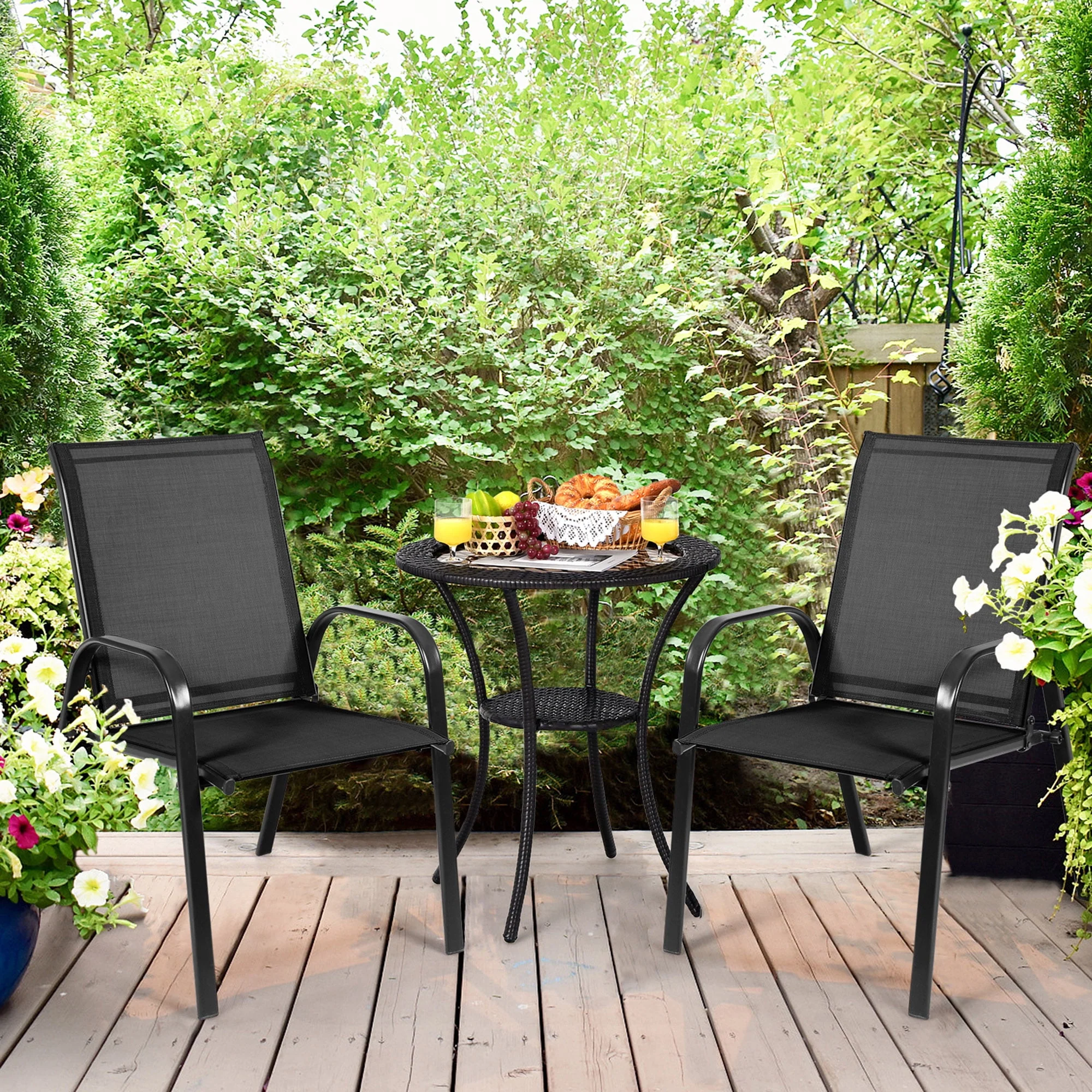 Gymax Set of 2 Patio Chairs Dining Chairs w/ Steel Frame Yard Outdoor Grey - Womvr