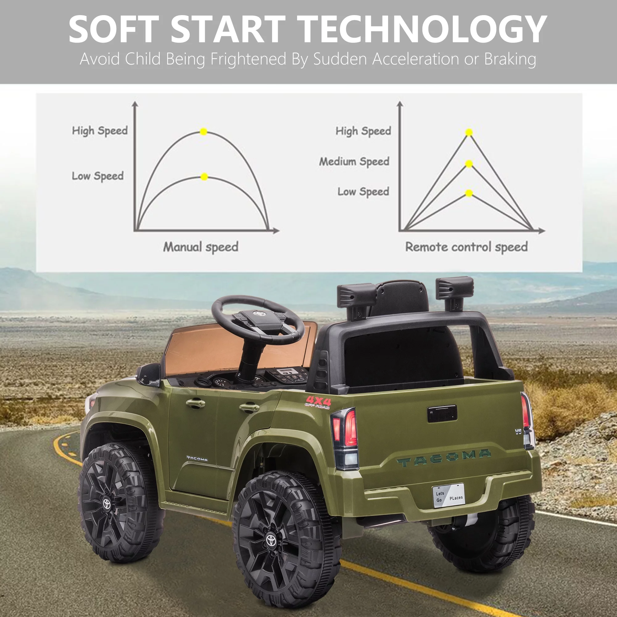 Licensed Toyota Tacoma Electric Ride on Vehicle for Kids, 12V Powered Ride on Car Toys with Remote Control, LED Lights, MP3 Player, Gray - Womvr