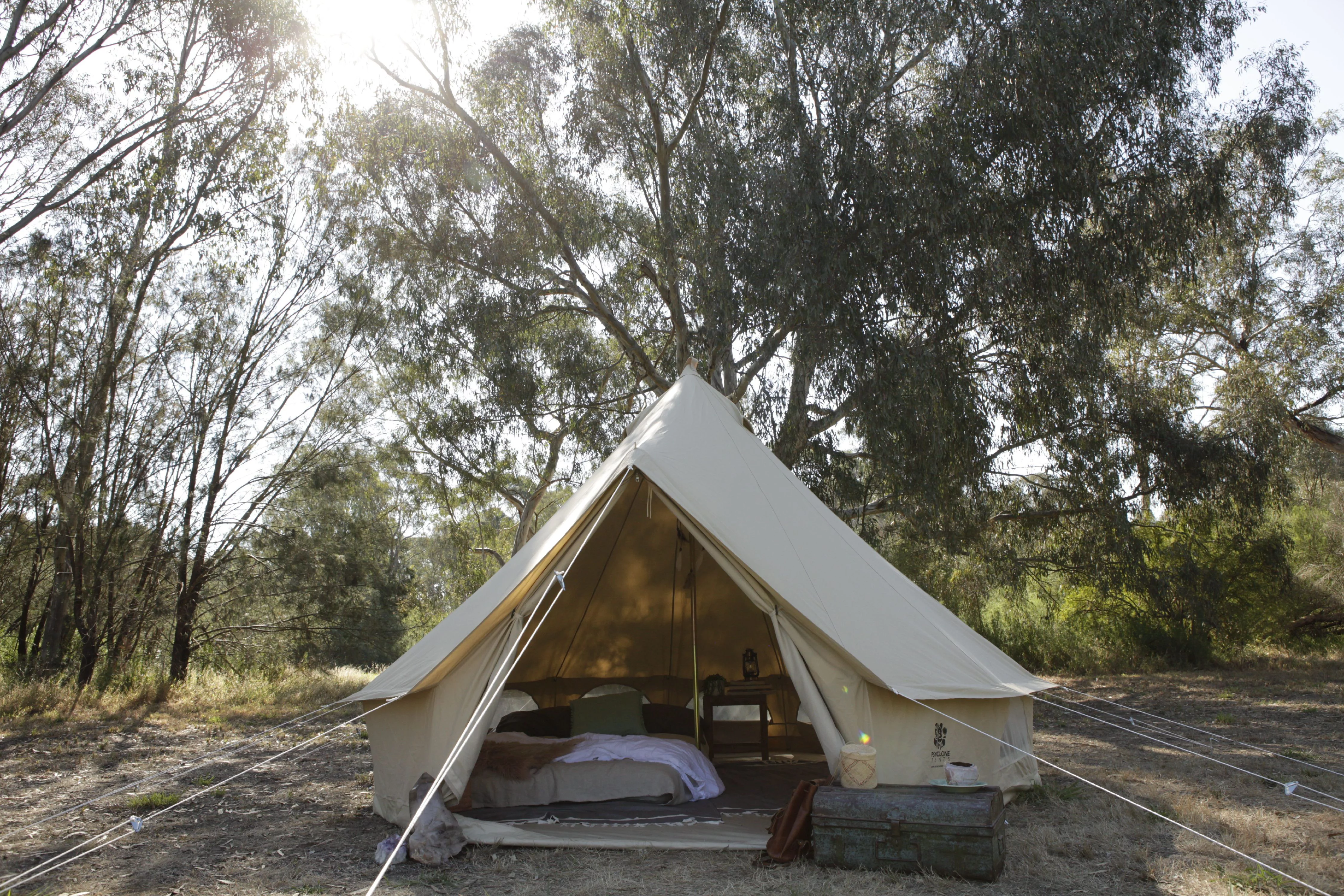 Psyclone Tents Fixed Floor 8 Windows 4m/13.12ft Luxury Outdoor All Weather 4-6 Person Cotton Canvas Medium Bell Tent - Womvr