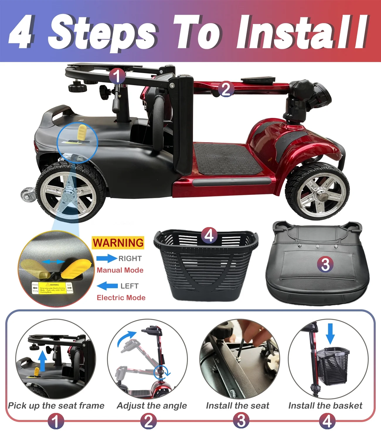 EazinGo 4 Wheel Mobility Scooter, Luxury Travel Electric Scooter for Adults Support 300Lbs - Womvr